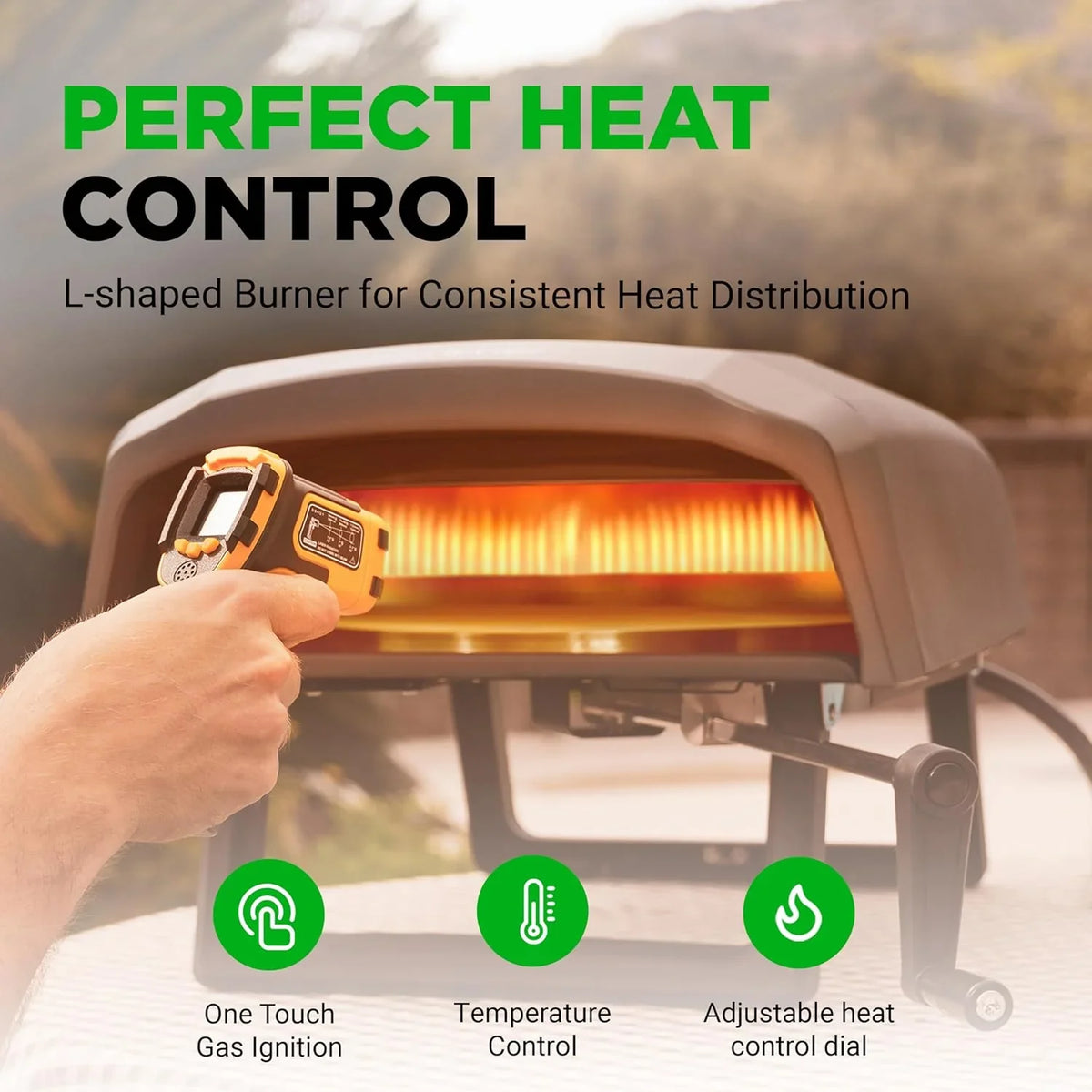 Outdoor pizza oven, equipped with 360-degree rotating pizza stone | Adjustable temperature control | Includes pizza shovel, pizza knife, stone, lid and hose | Can bake a 12-inch pizza in 60 seconds | 32.9 x 16.1 x 12.4 inches