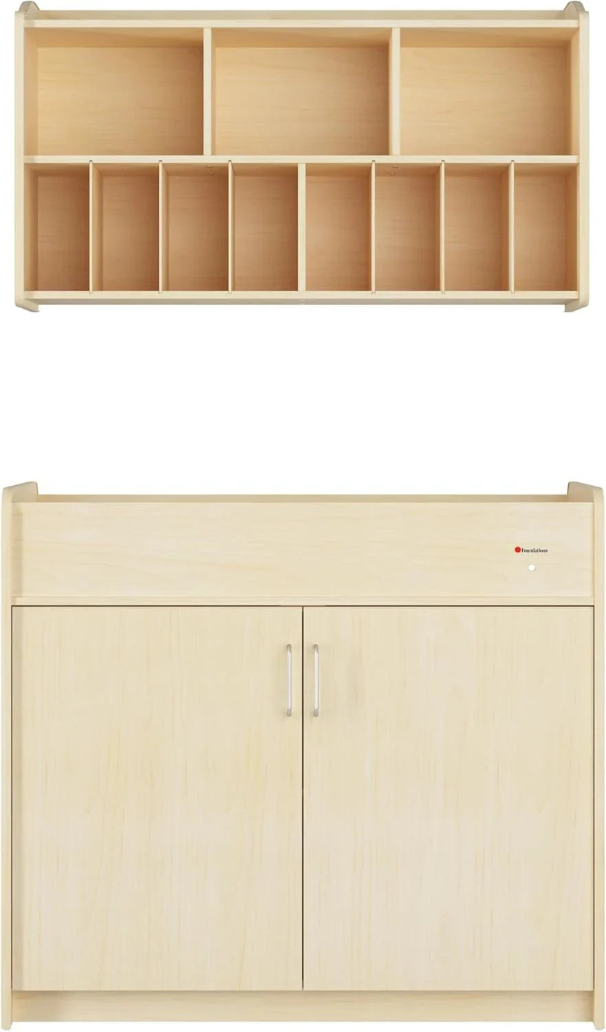 Foundations Wall- Mounted Diaper Organizer for Daycares, 3 Large & 8 Small Storage Compartments, Wood Construction, Maximum Durability