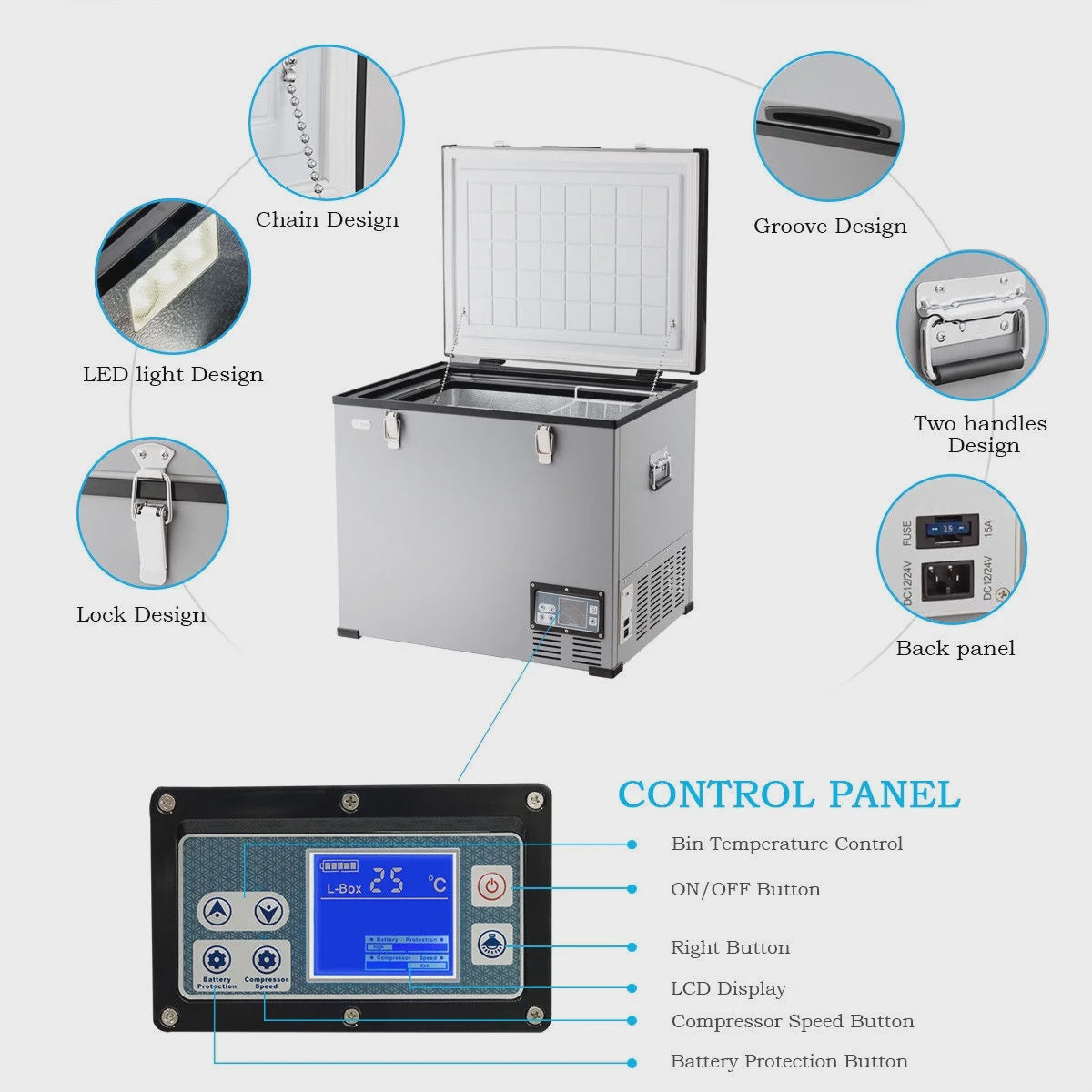 63-Quart Portable Electric Car Cooler Refrigerator / Freezer Compressor for RVs Camping