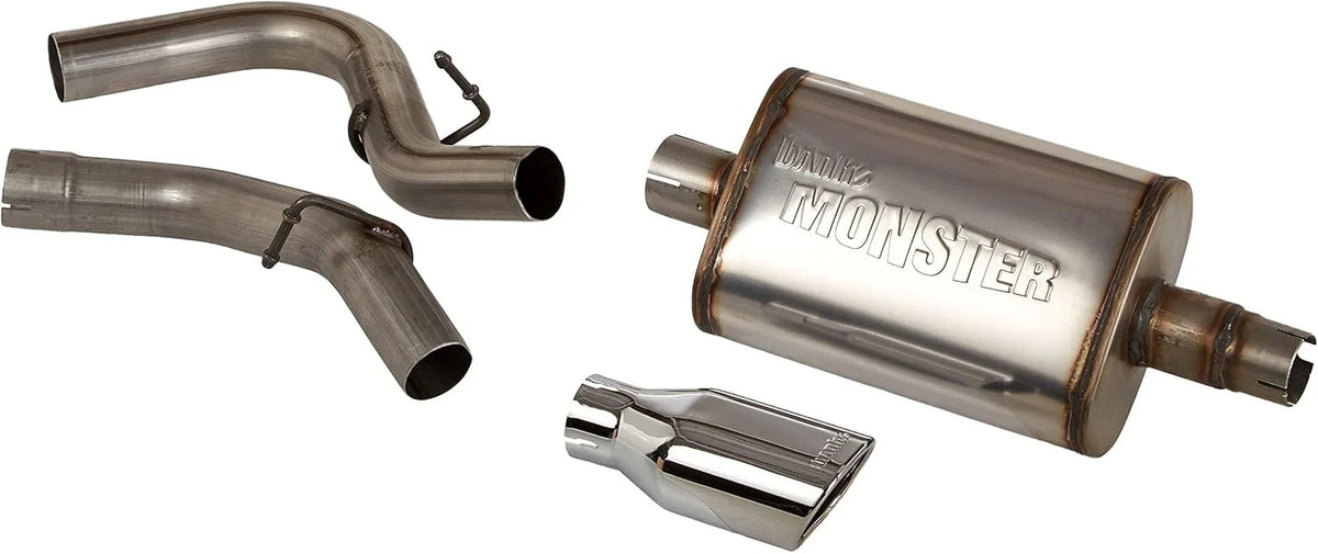 The stainless steel undercarriage exhaust system is suitable for Wrangler. It includes a muffler and is available in silver color.