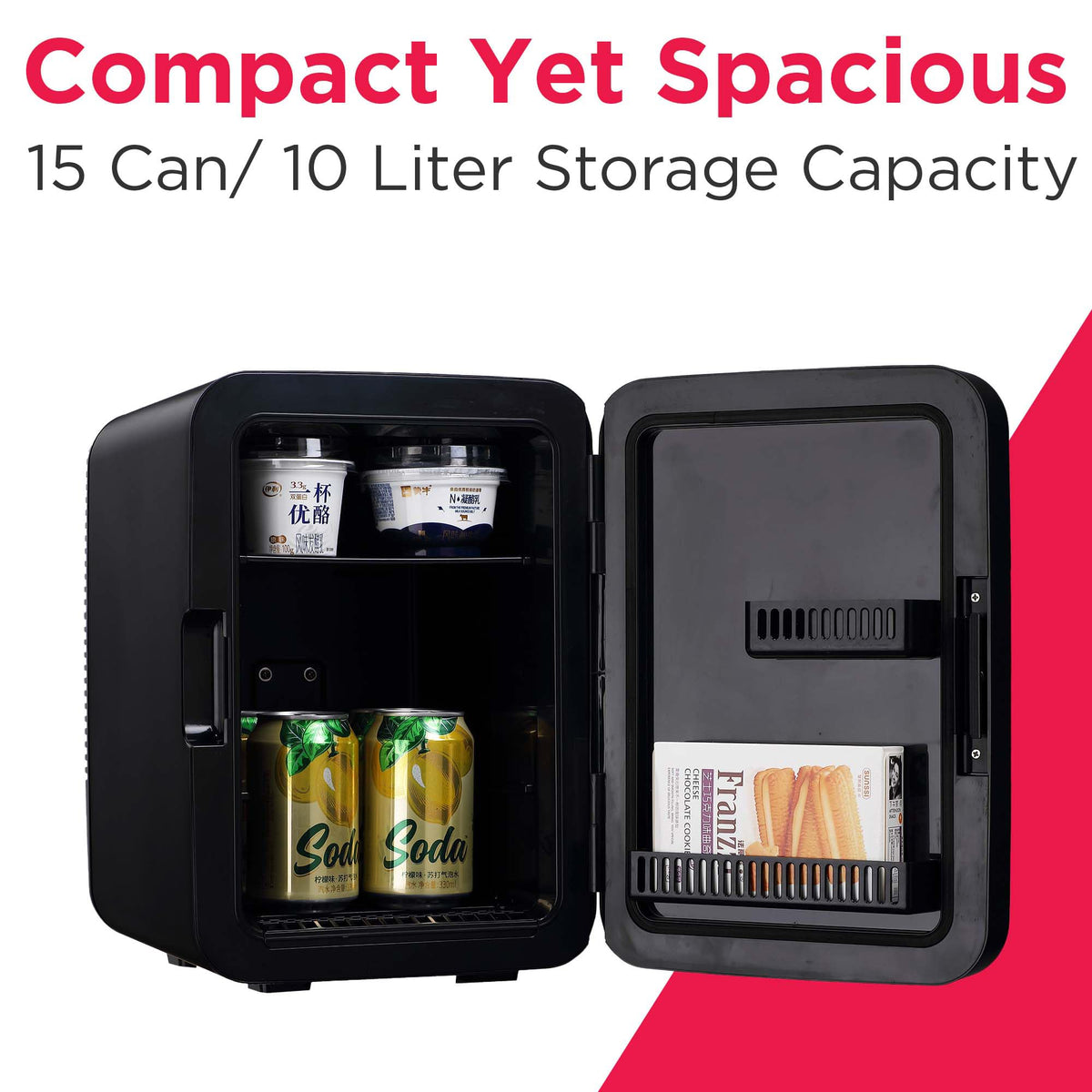10L 15-Can Mini Personal Fridge – Black Stainless