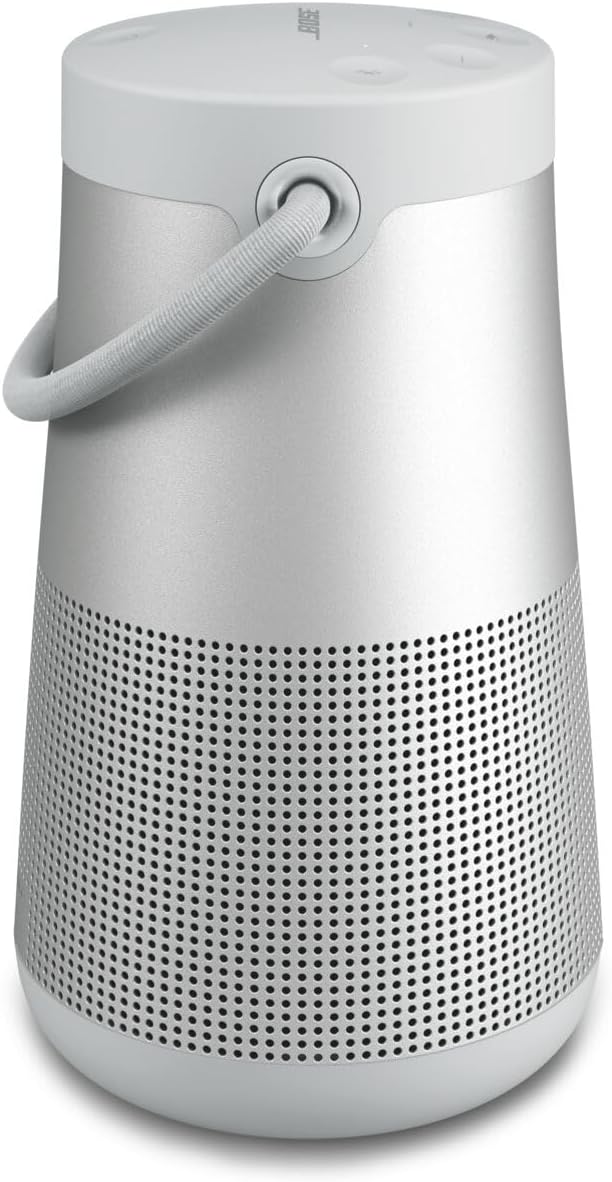 Wireless speaker, portable speaker with microphone, wireless and waterproof, 360-degree omnidirectional sound output, long-lasting battery and handle, silver appearance