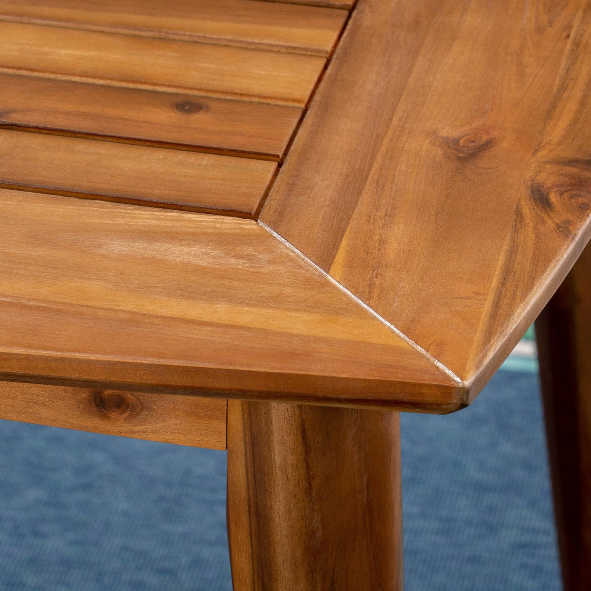 7-piece cherry wood dining set, teak surface / blue