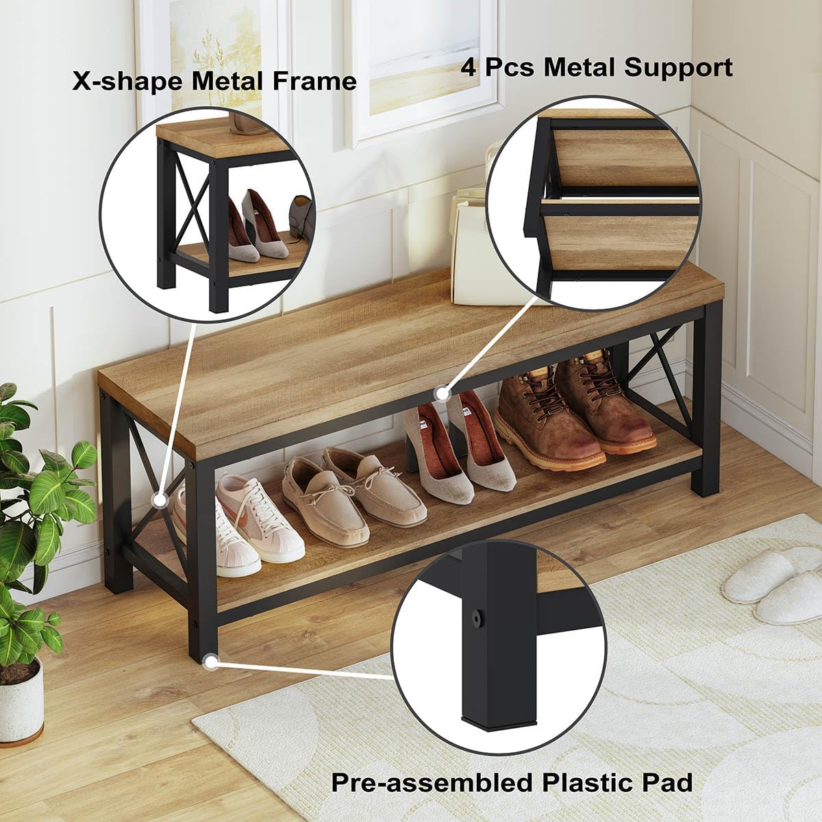 Wooden furniture sets, cabinets with drawers and storage benches with shoe racks, are suitable for entrances, living rooms and bedrooms.