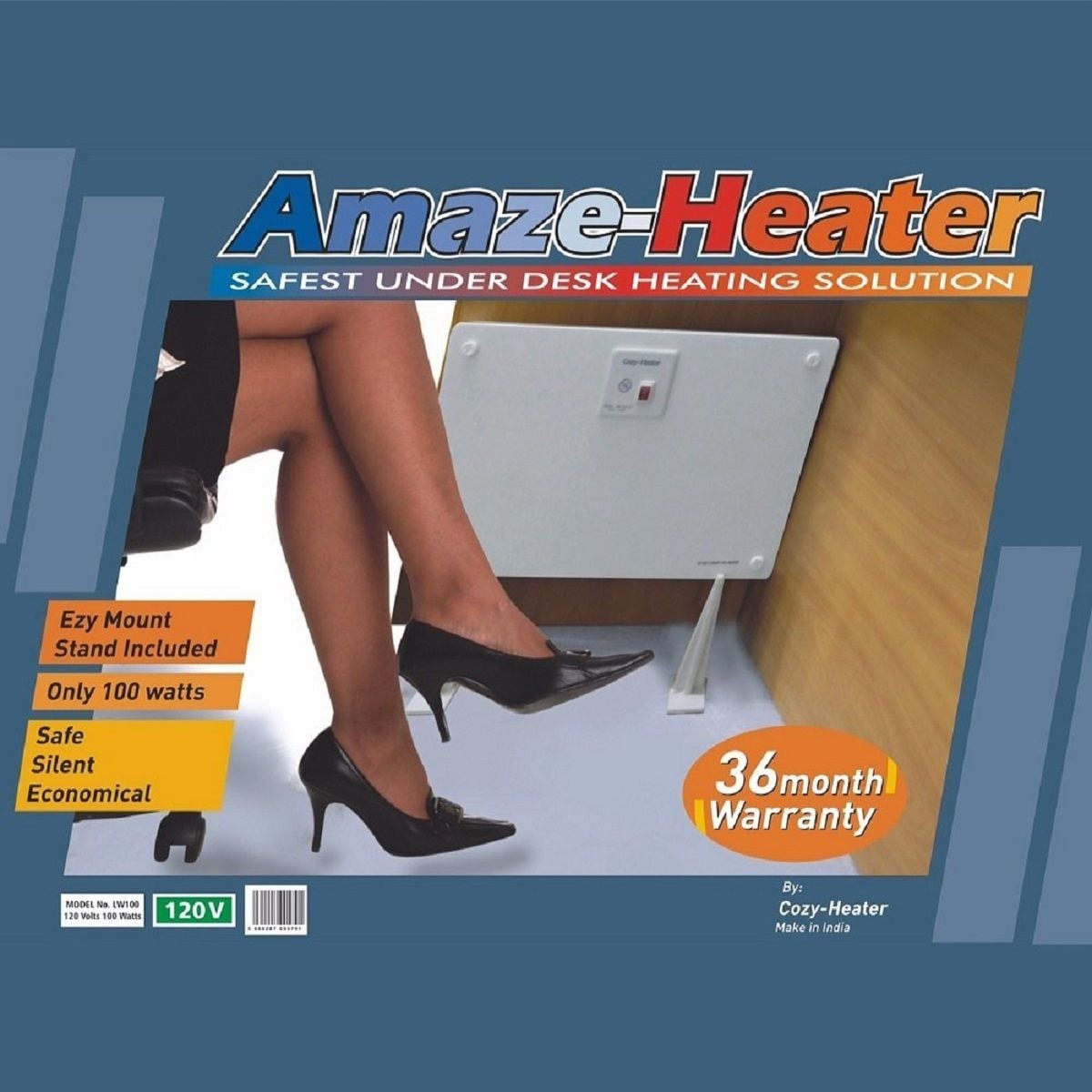 Ceramic Under the Desk Space Heater with Ezymount Stands, 100W, White
