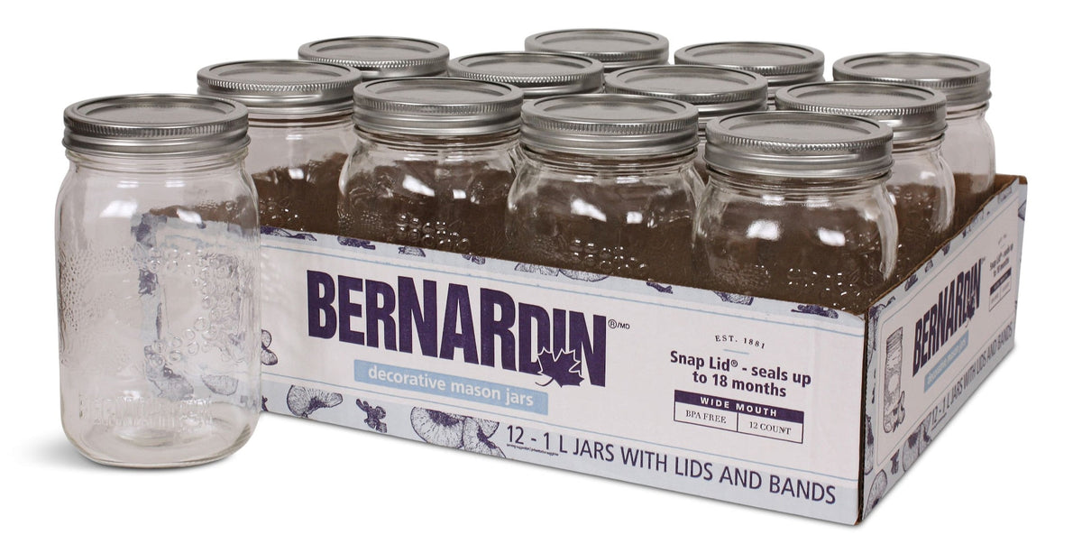 Decorative Glass Mason Jars with Snap Lids, 1 L, 12 Count
