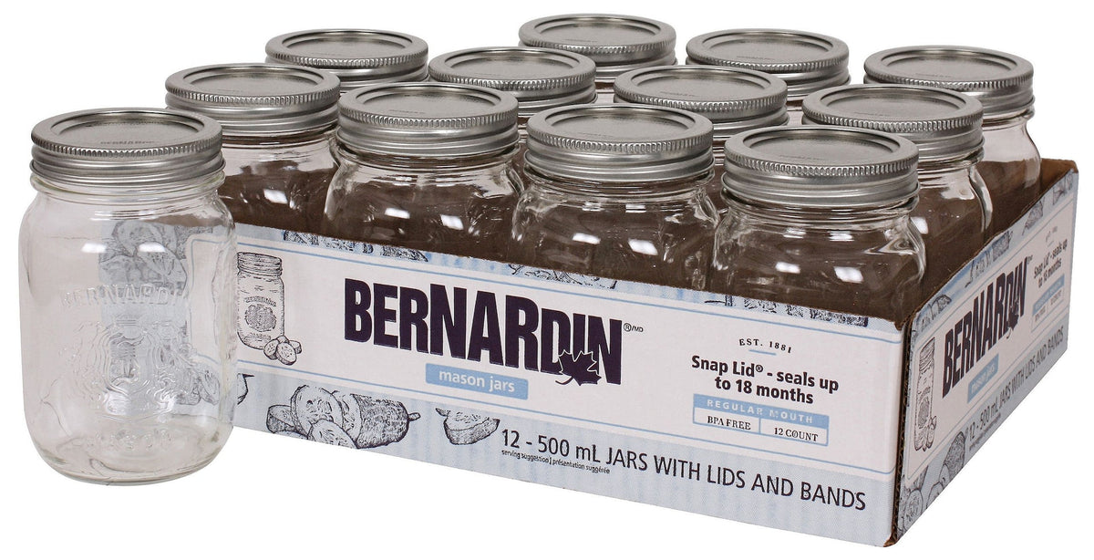 Regular Mouth Glass Mason Jars with Snap Lids, 500 mL, 12 Count