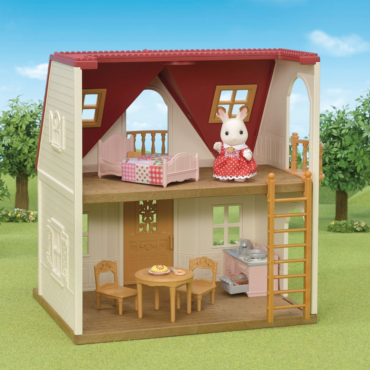 Calico Critters Red Roof Cozy Cottage Dollhouse Playset with Figure and Furniture