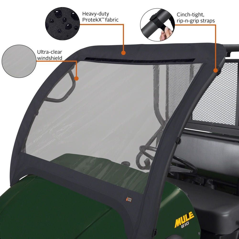 UTV Front Windshield, Fits Mule 600 610, Black
