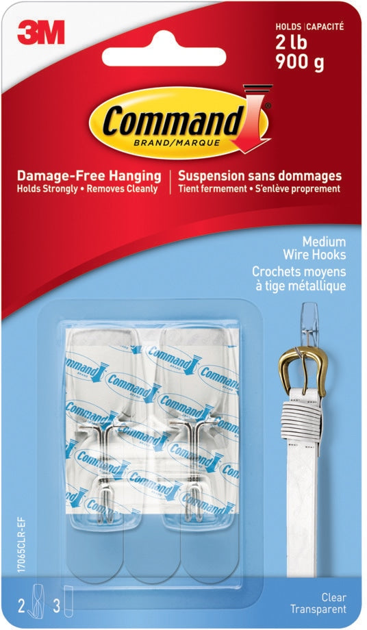 Command Medium Wire Toggle Hooks with Adhesive Strips, Clear, 2-lbs, 2 Strips per Pack