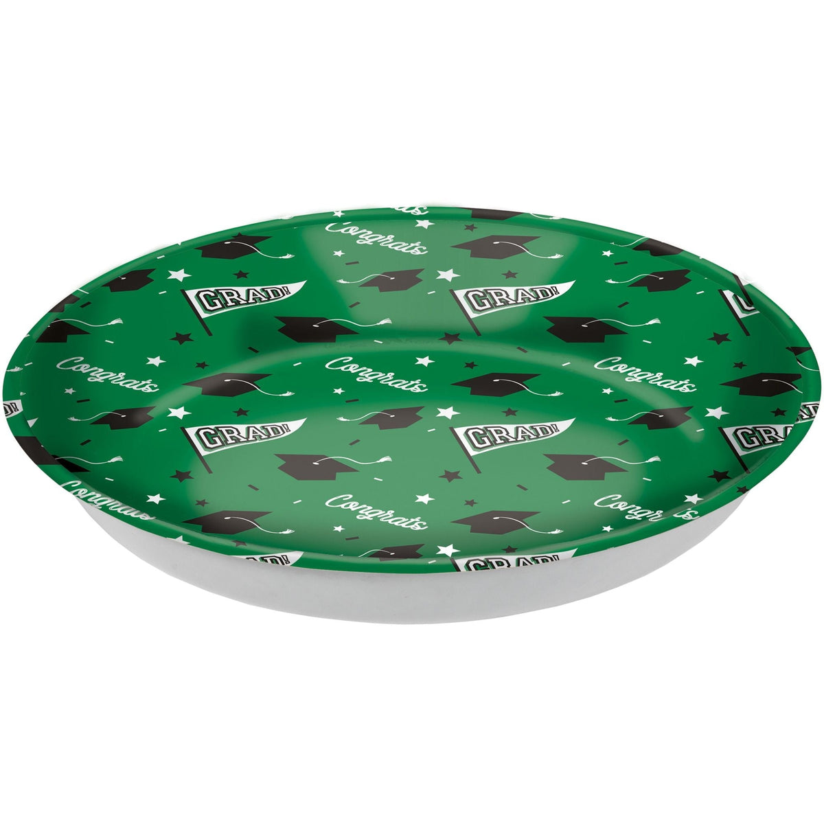 "Congrats Grad" Round Plastic Reusable Serving Bowl, Green, 14-in, for Graduation