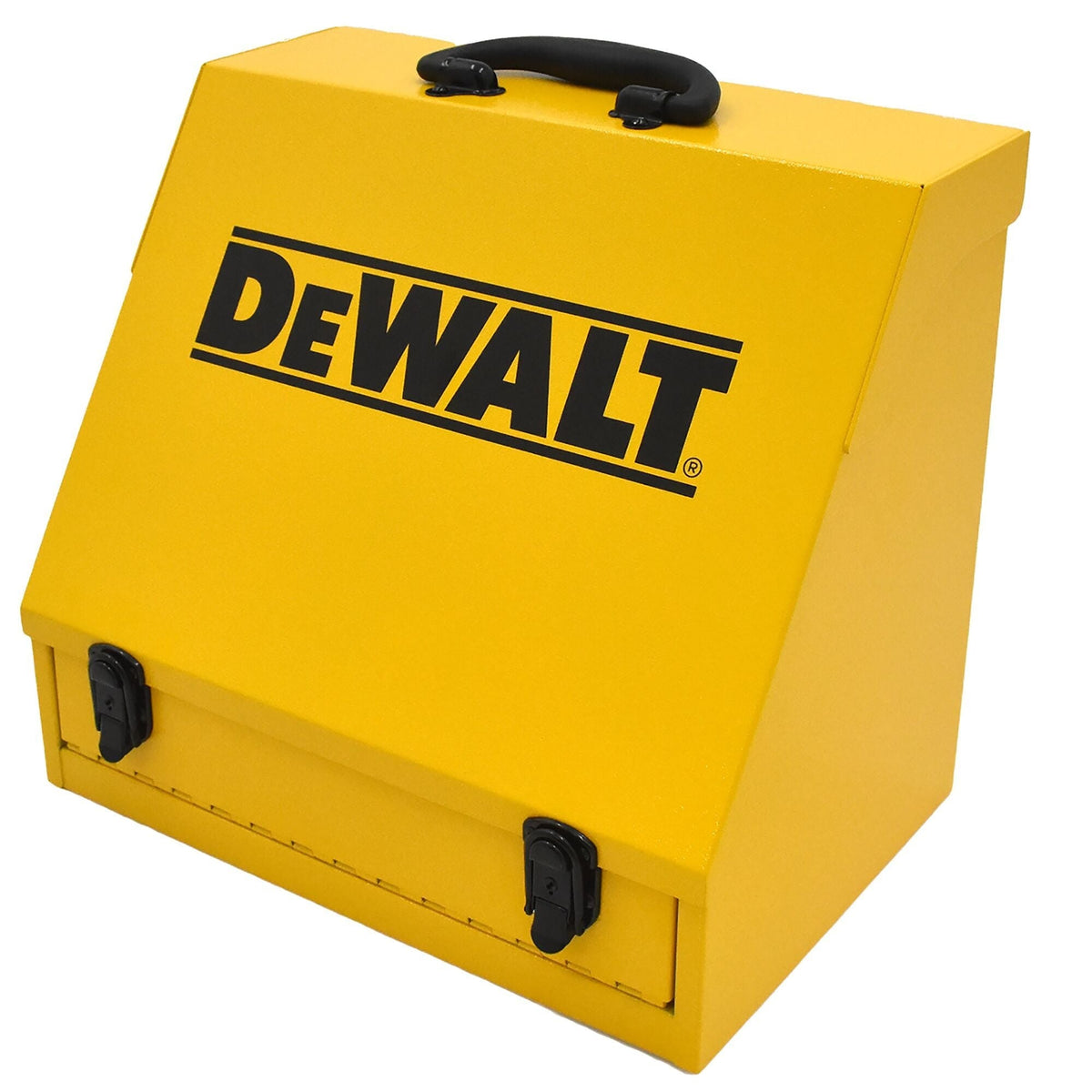 Handheld Steel Shop Tool Box with Lid & Handle, Yellow, 15-in
