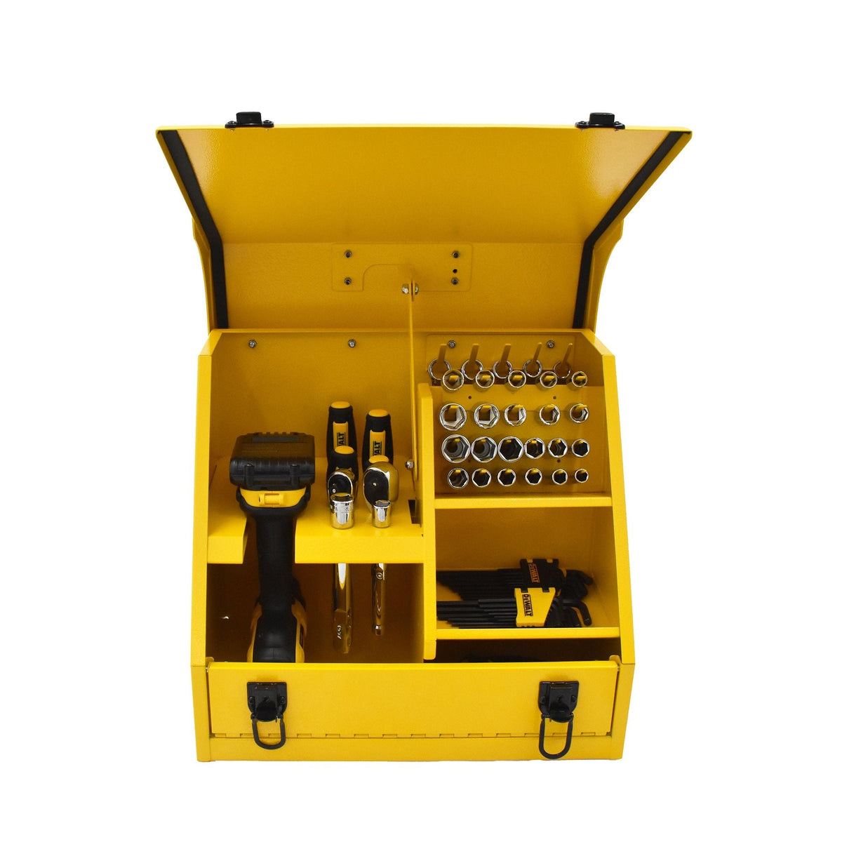 Handheld Steel Shop Tool Box with Lid & Handle, Yellow, 15-in