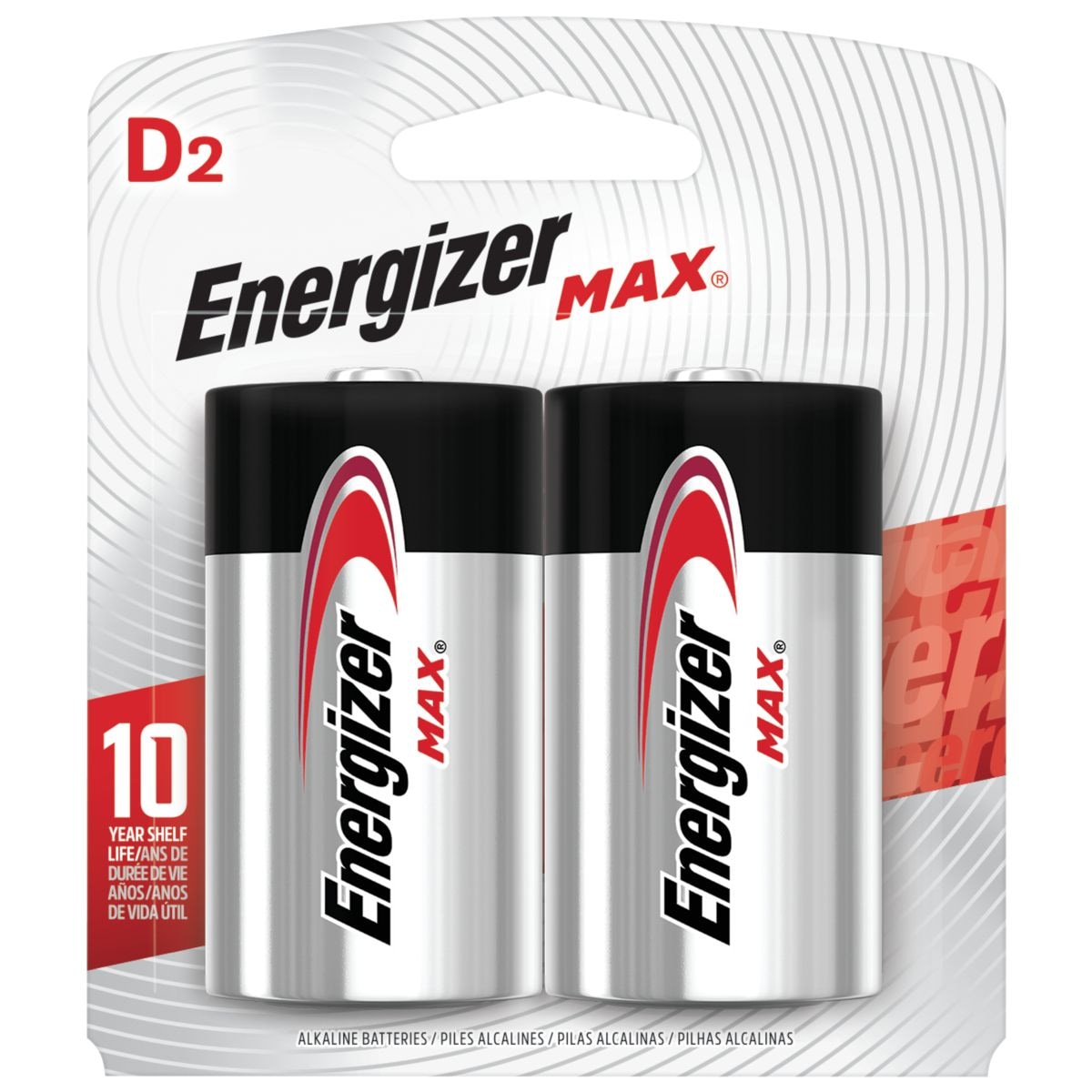 Max 2-pk D Alkaline Batteries, Long Lasting, All Purpose
