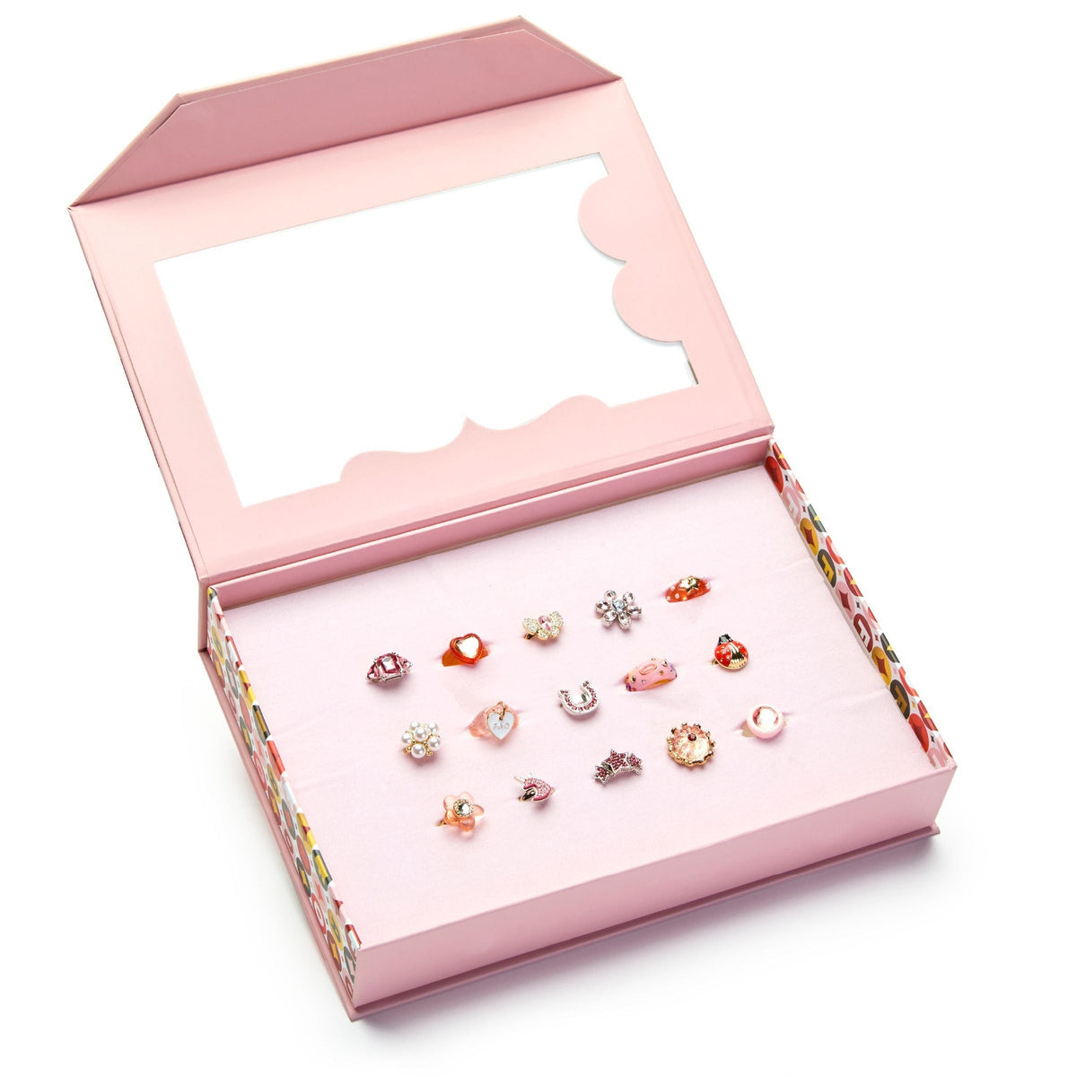 Kids Glam Rings Set, 15 Piece, Pink