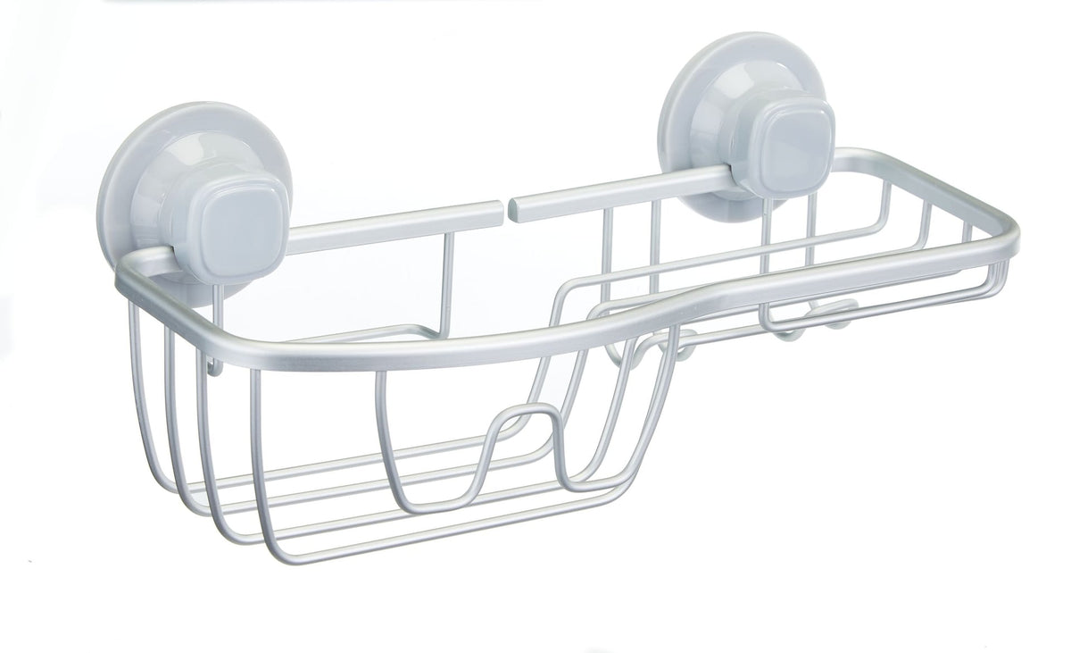 Aluminum Rust-Resistant Suction Basket Shower Caddy with Hook, 3-in x 11-in x 5-in