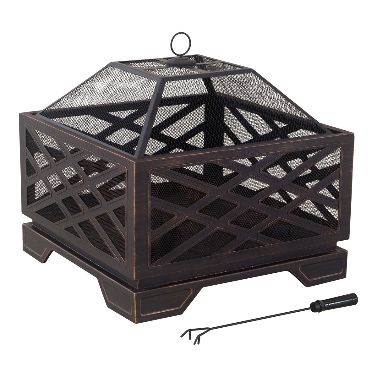 Lawrence Steel Outdoor Wood Burning Fire Pit with Fireplace Poker, 25 x 25 x 26-in