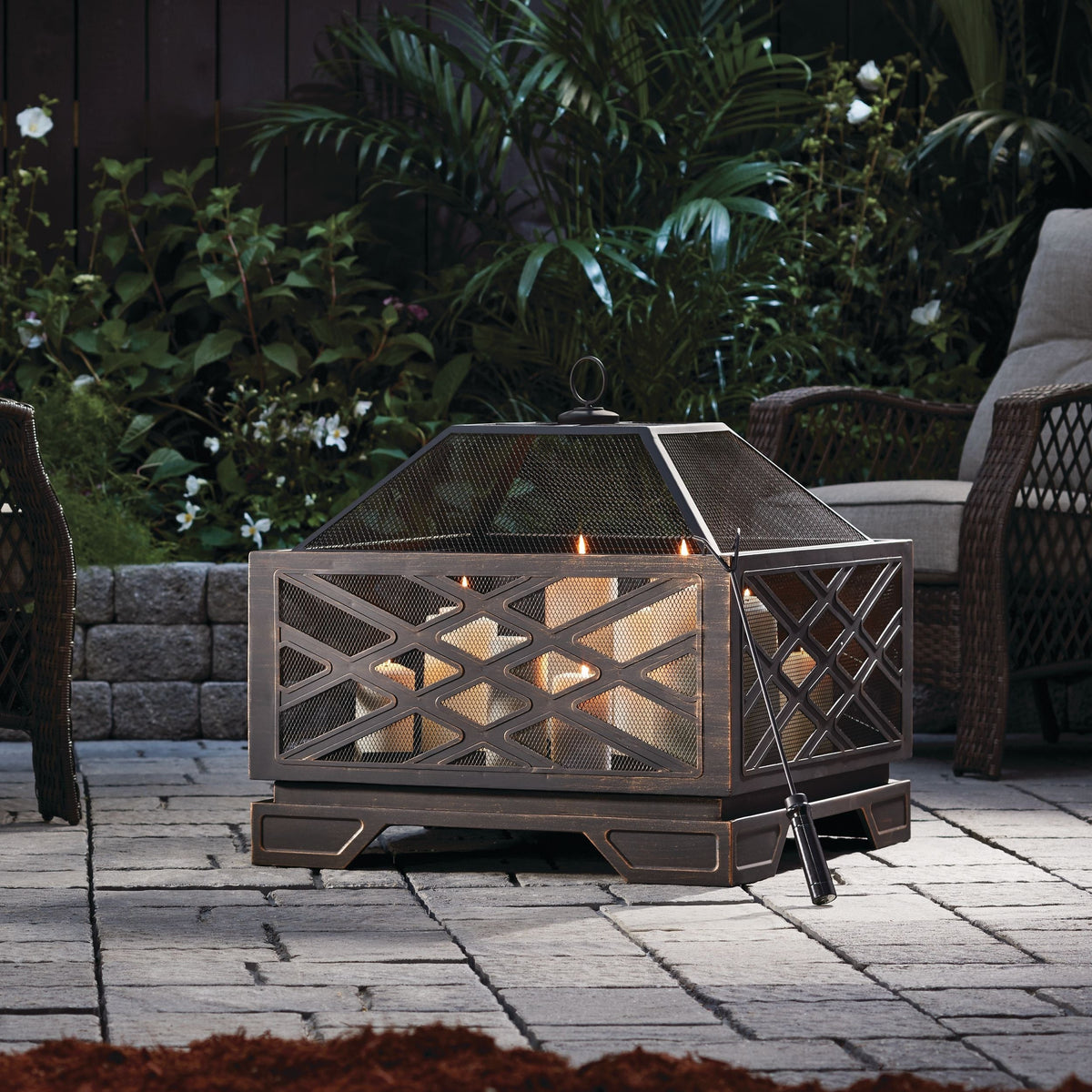 Lawrence Steel Outdoor Wood Burning Fire Pit with Fireplace Poker, 25 x 25 x 26-in