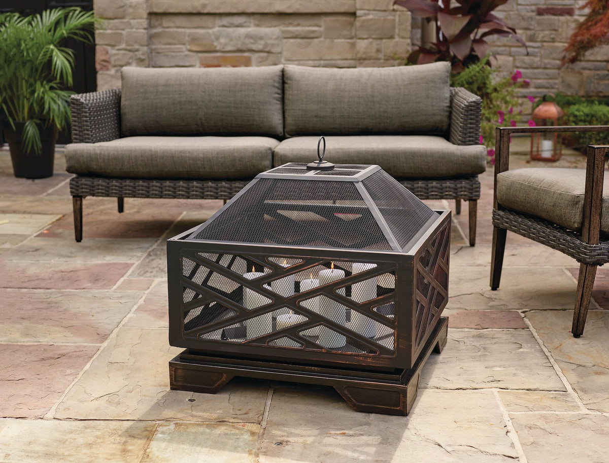 Lawrence Steel Outdoor Wood Burning Fire Pit with Fireplace Poker, 25 x 25 x 26-in