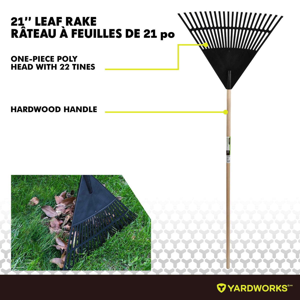 22-in Wide Poly 22-Tine Leaf Rake, 59-in Hardwood Shaft