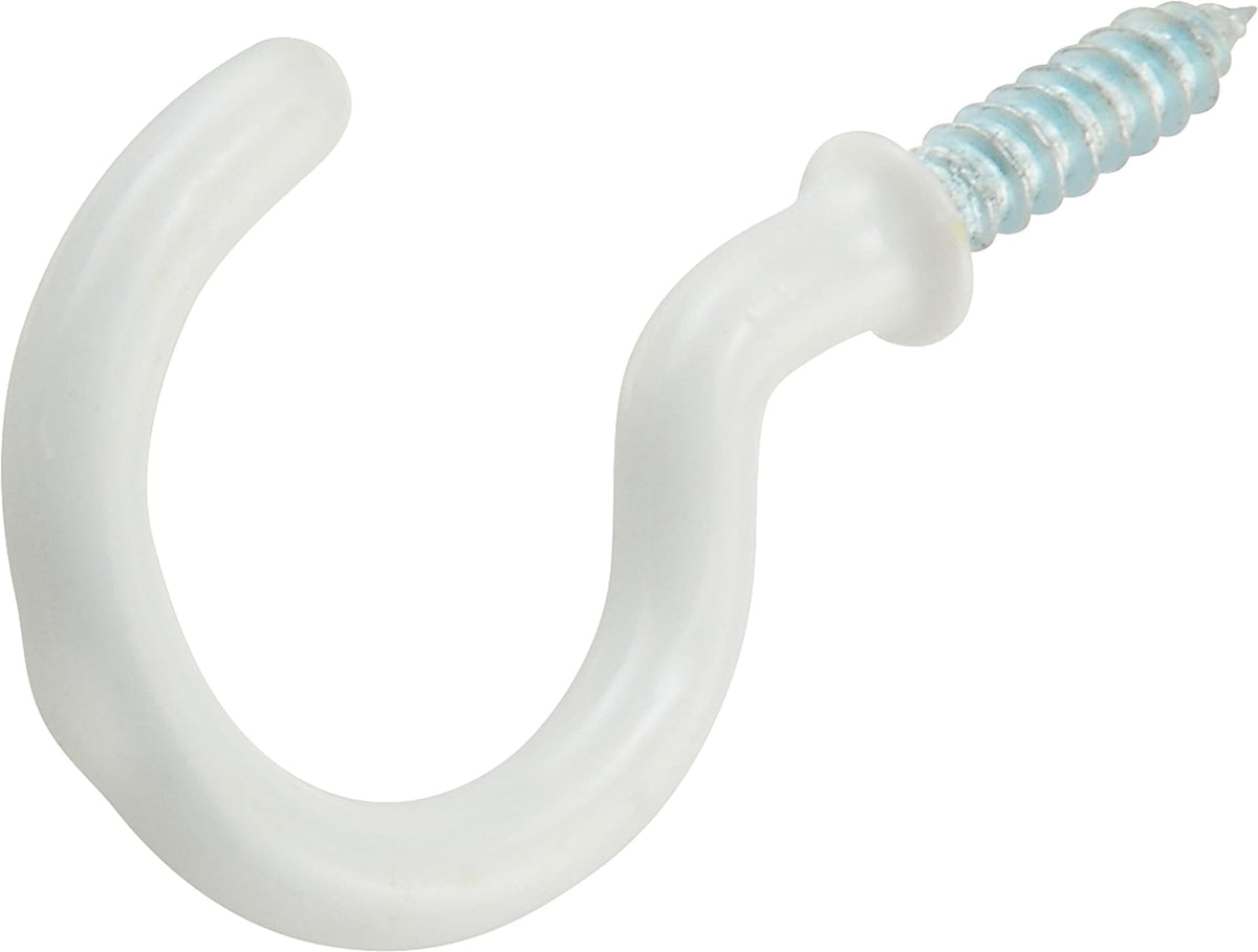 Steel Vinyl Mug Cup Hooks, Screw-In, White, 1-1/4in, 3-pk