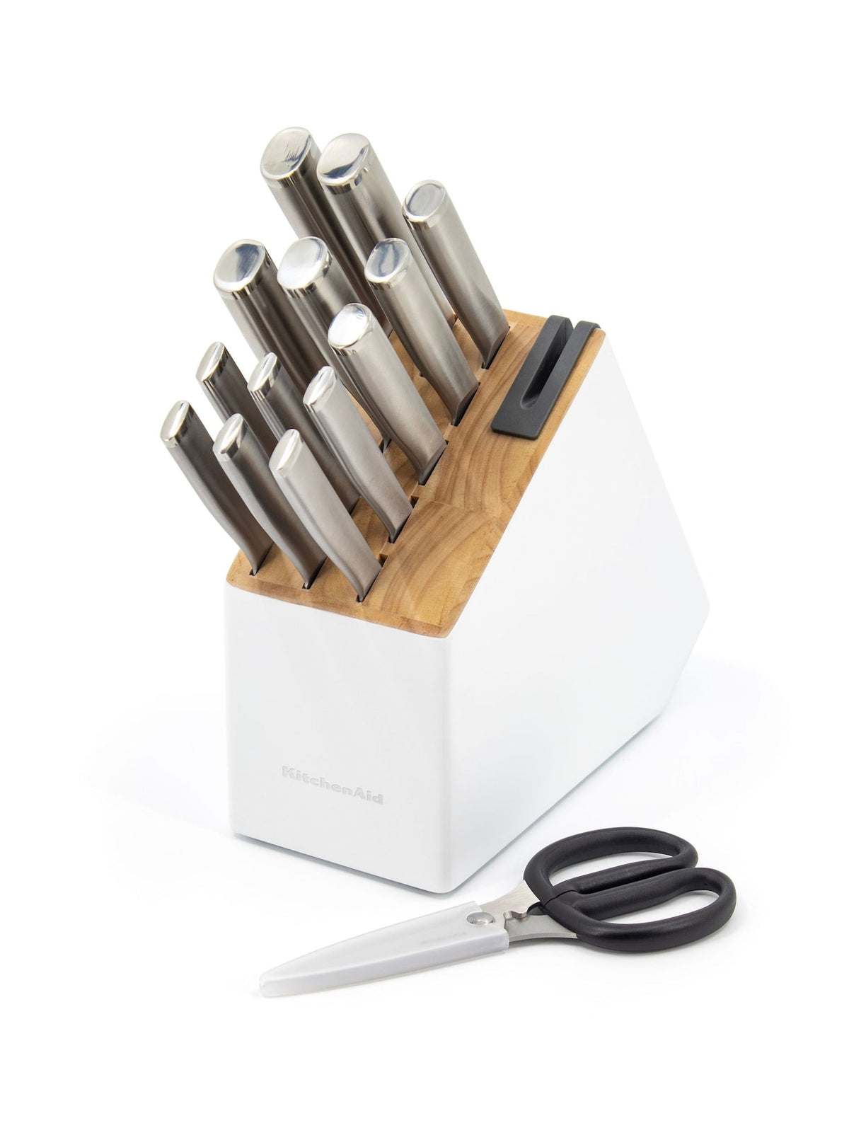 Stainless Knife Block Set, White, 15-pc