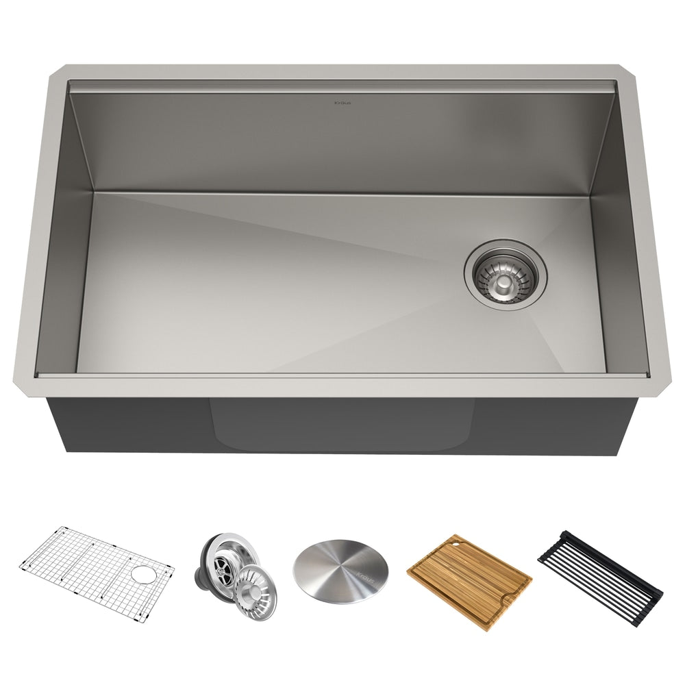 Kore Undermount Stainless Steel Single Bowl Kitchen Sink with Add-Ons, 30x19x11-in