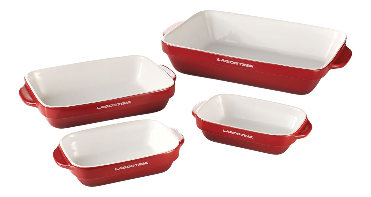 Ceramic Bakeware Set, Red, Assorted Sizes, 4-pc