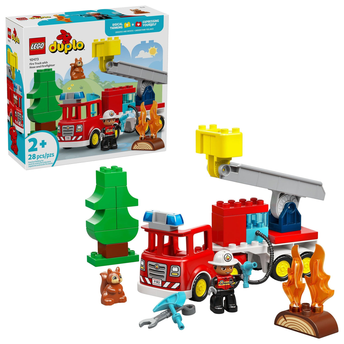Fire Truck with Hose & Firefighter Toy Building Set - 10473, 26-pcs, Ages 2+
