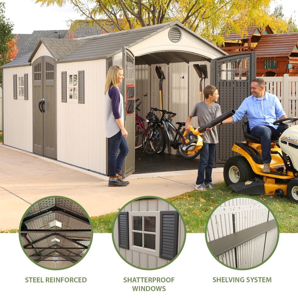 Lifetime Outdoor Storage Shed with Dual Side Entry, 20 x 8-ft