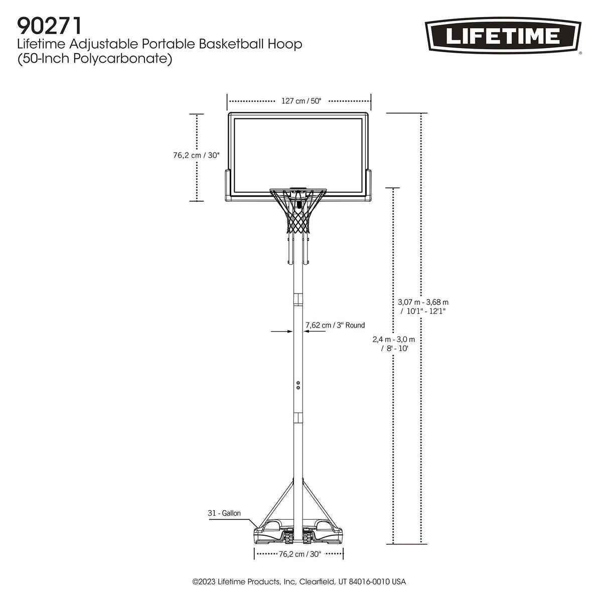 Lifetime Portable Adjustable Basketball Backboard, Hoop & Net System, 50-in