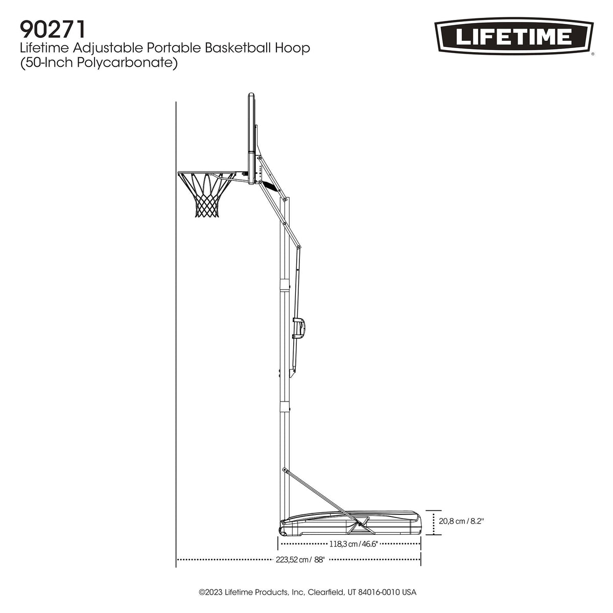 Lifetime Portable Adjustable Basketball Backboard, Hoop & Net System, 50-in