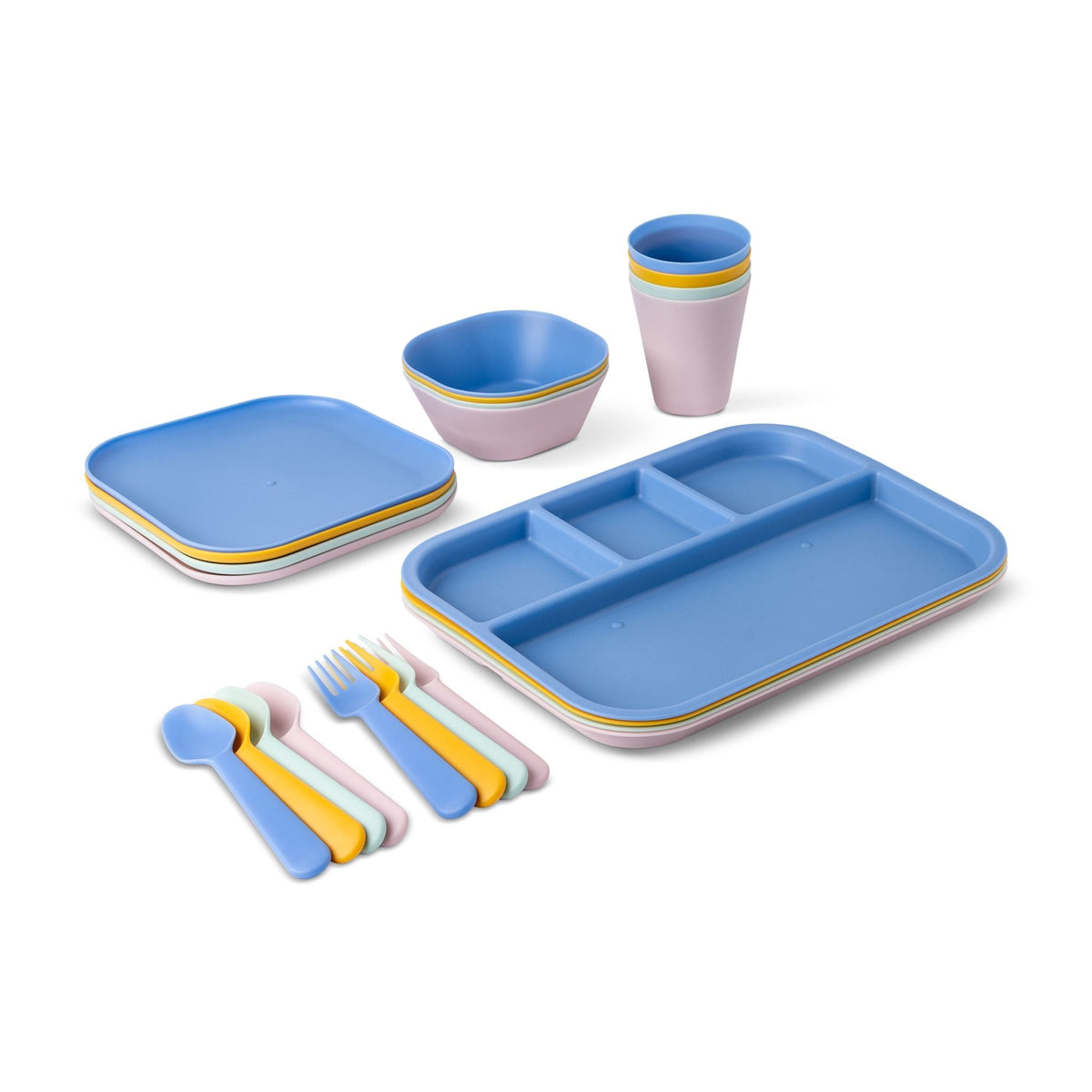 Manna Kids' Plastic Dinnerware Set, Serves 4, 24-pc, Dishwasher Safe