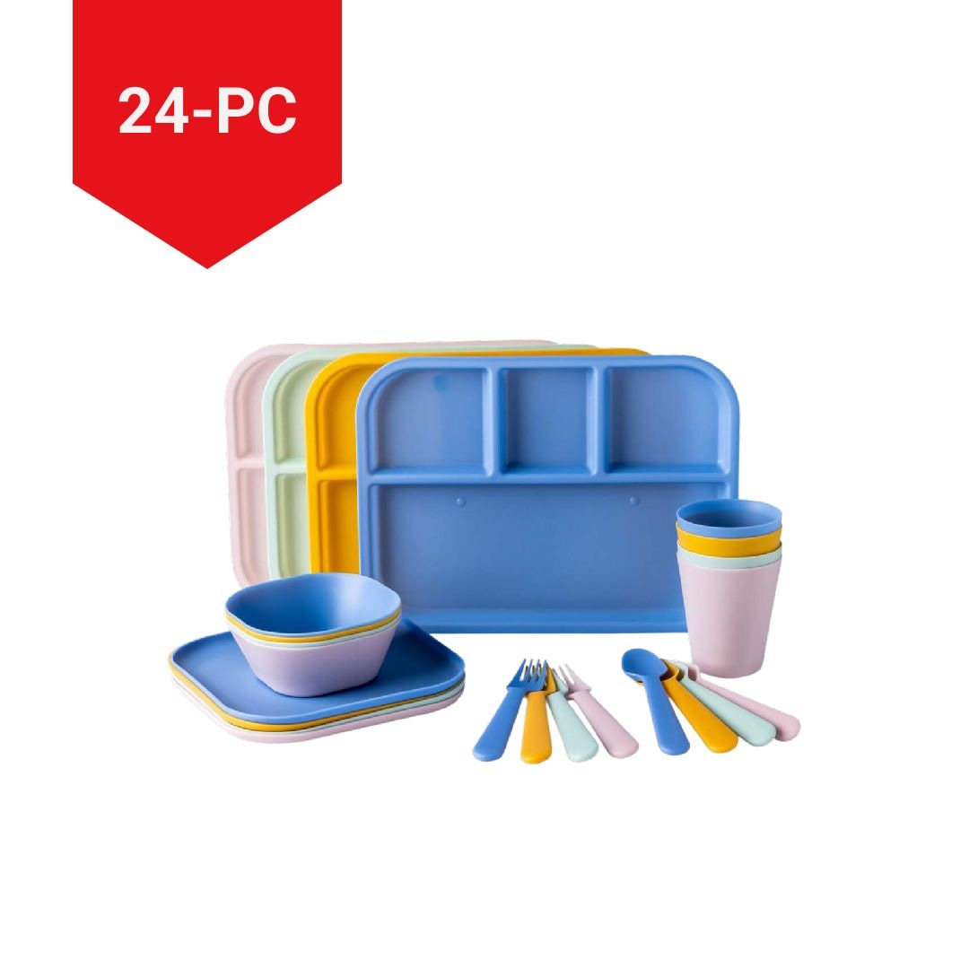 Manna Kids' Plastic Dinnerware Set, Serves 4, 24-pc, Dishwasher Safe