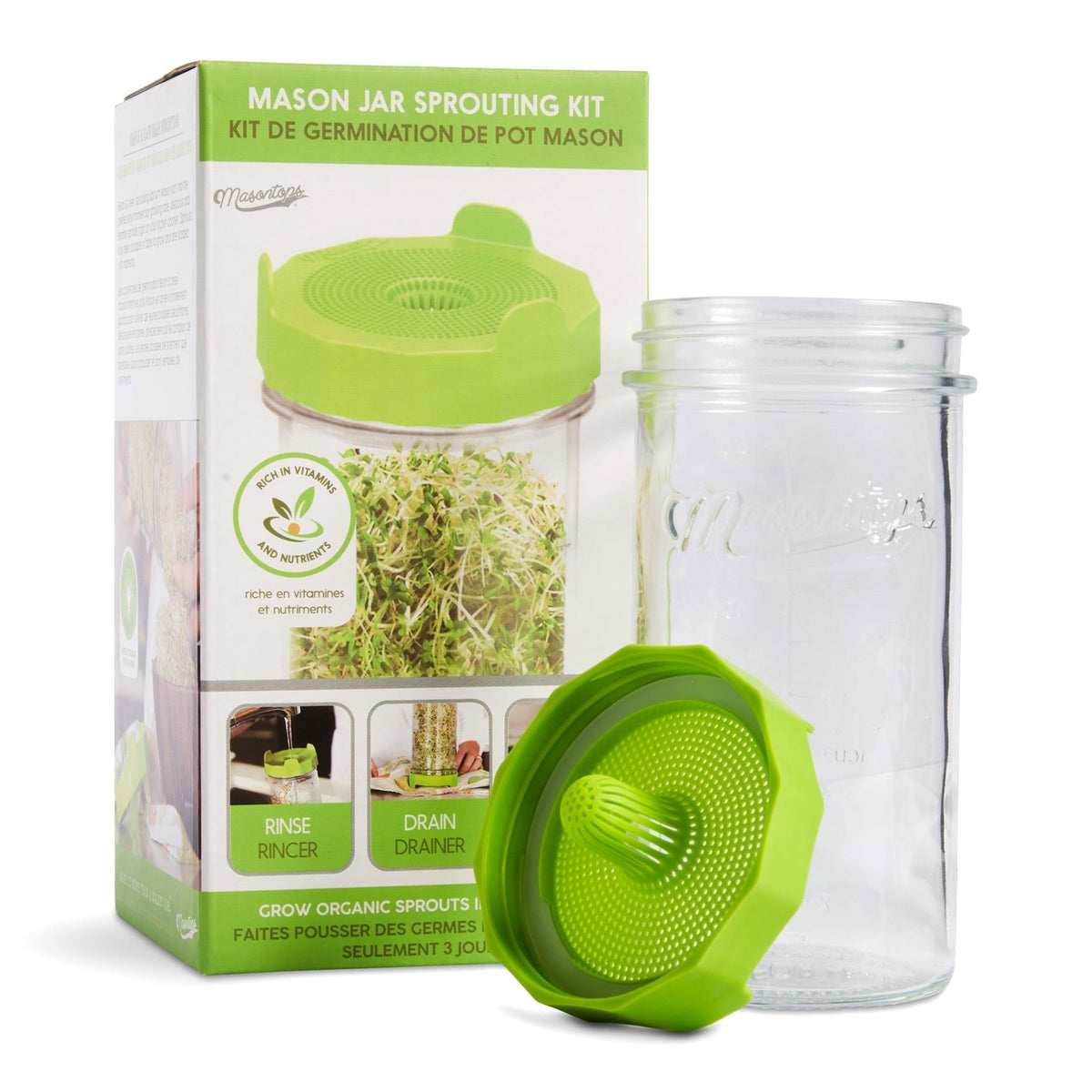 Single Mason Jar Sprouting Kit with Seeds, 3-pc