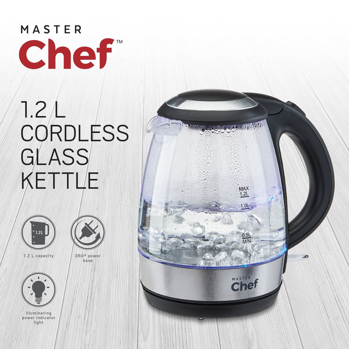 Cordless Electric Kettle with Auto Shut Off & Blue Light, Glass, 1.2L