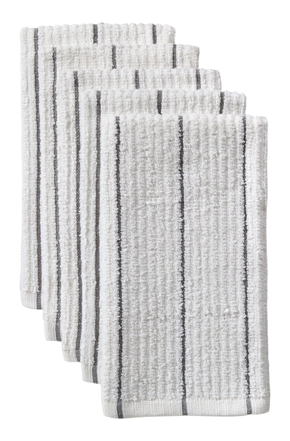 Ribbed Stripe Bar Mop Dish Cloths, Grey Stripes, 5-pk