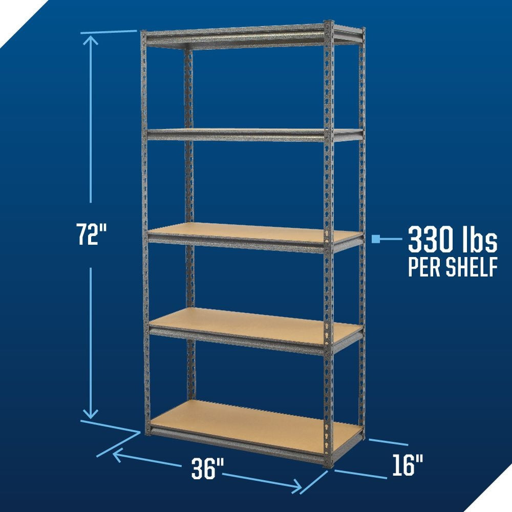 Adjustable 5-Shelf Steel Metal & Wood Storage Rack / Shelving Unit, 36 x 16 x 72-in
