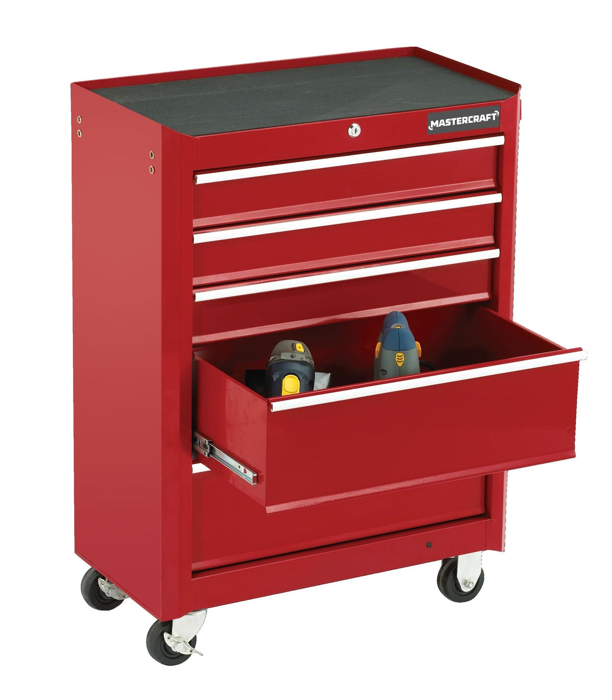 Rolling Tools Storage Cabinet with 5 Drawers, Deep Red, 24-in