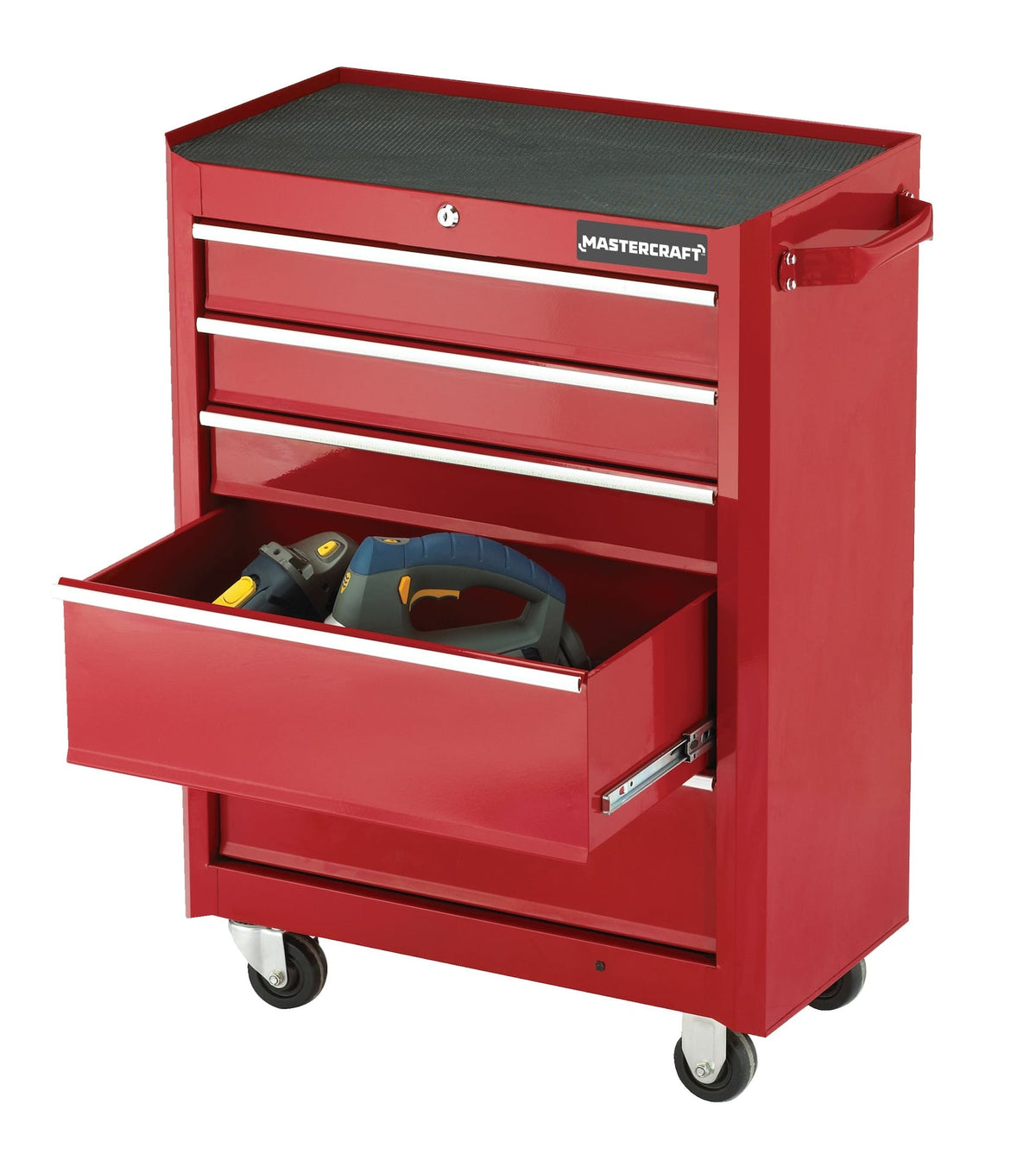 Rolling Tools Storage Cabinet with 5 Drawers, Deep Red, 24-in