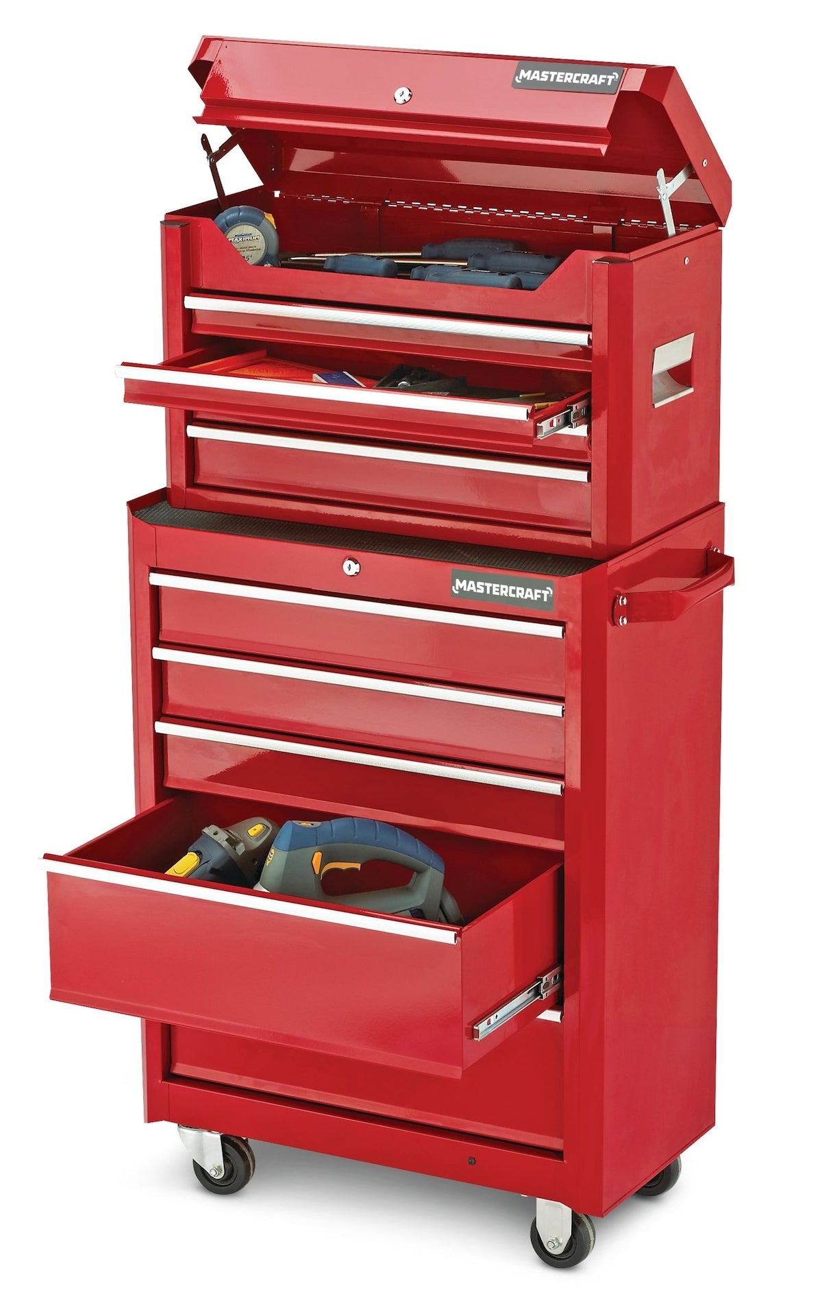Rolling Tools Storage Cabinet with 5 Drawers, Deep Red, 24-in