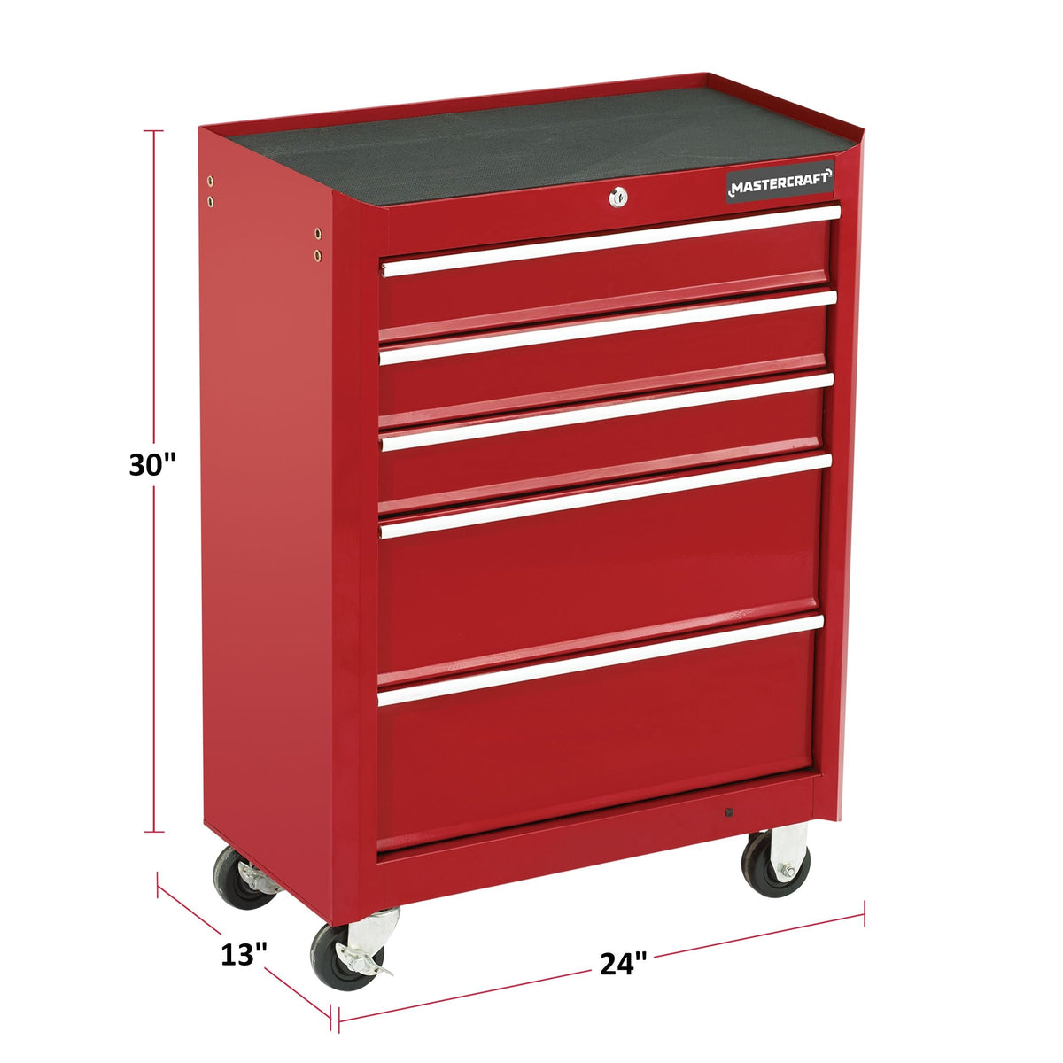 Rolling Tools Storage Cabinet with 5 Drawers, Deep Red, 24-in