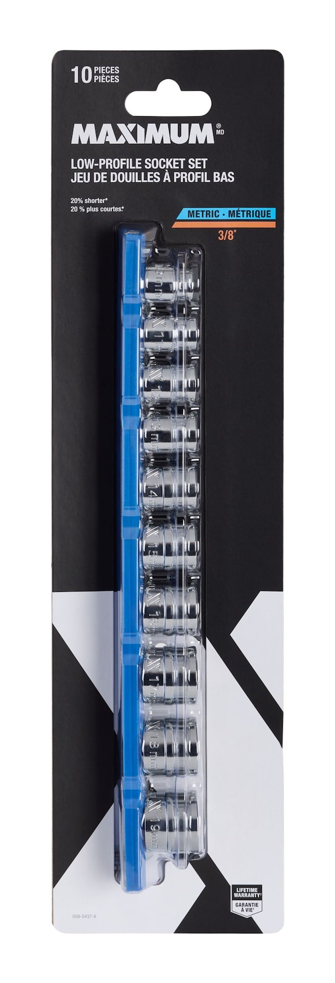 MAXIMUM 10 Piece 3/8" Drive Low Profile Socket Rail