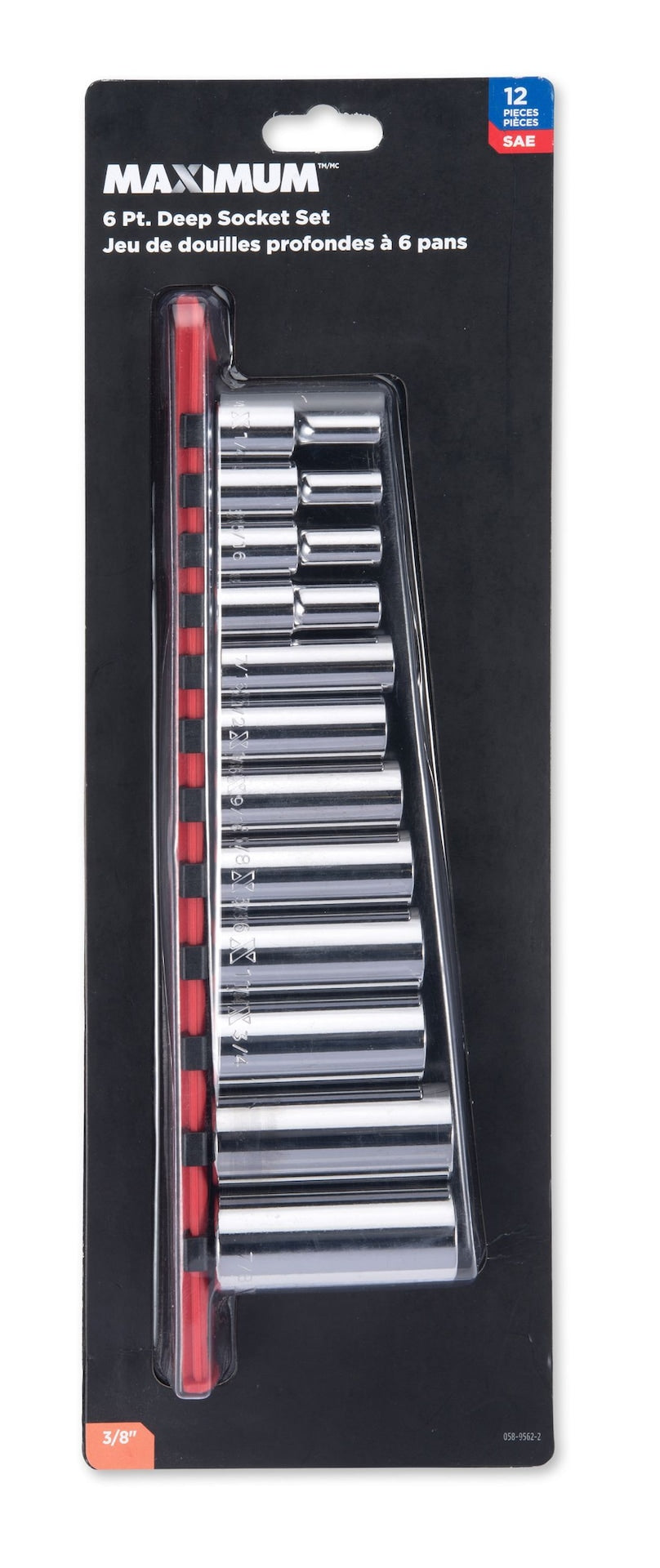 MAXIMUM 3/8-in Drive Deep Socket Set 12-pc, SAE, CRV, Nickel-Chrome Plating