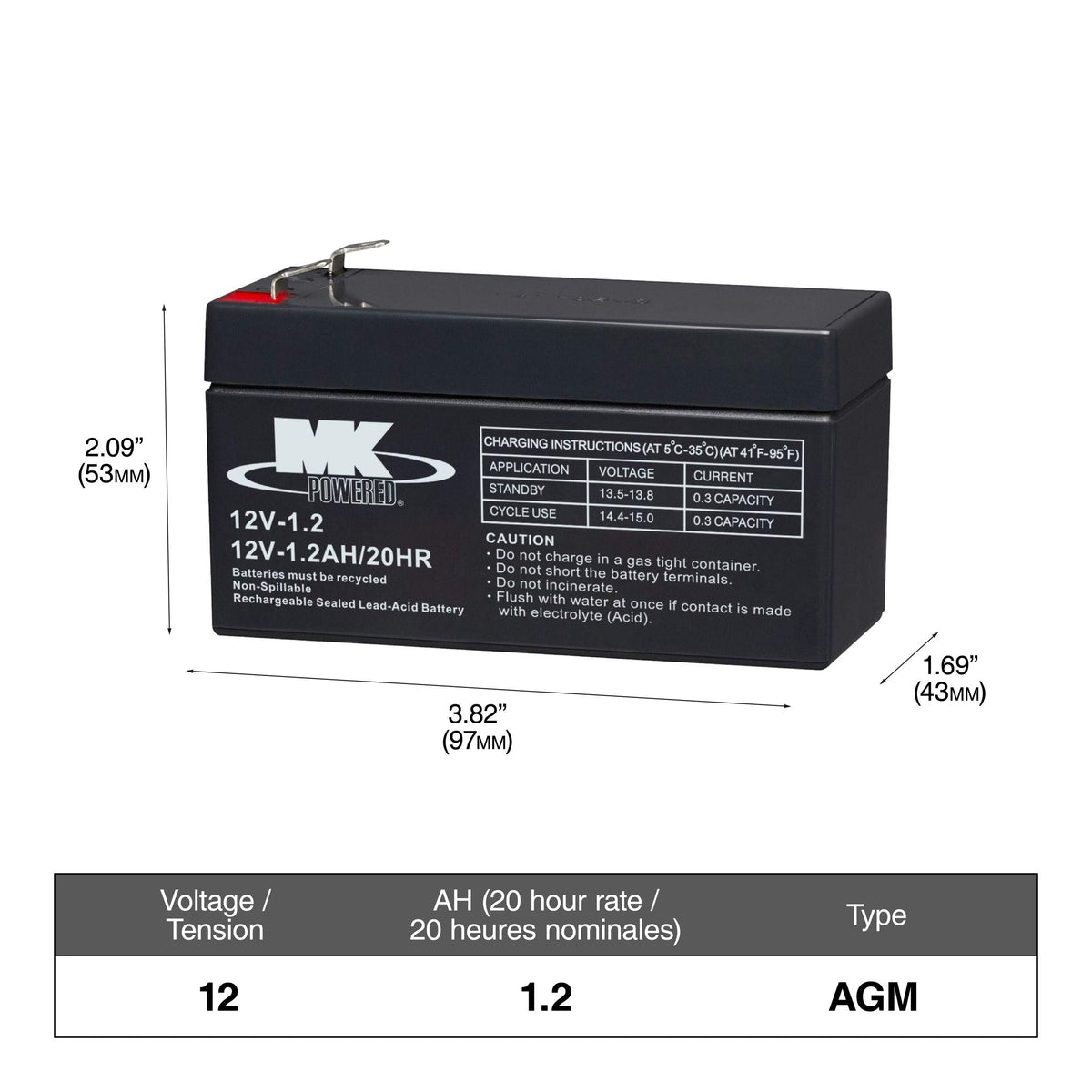 12-Volt 1.2 Ah SLA Battery, F1 Terminal