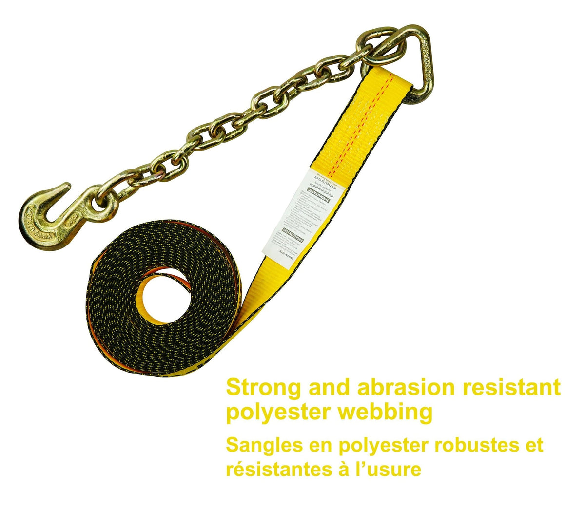 10,000-lb Commercial Ratchet Tie Down Strap, with 18-in Chain, 2-in x 27-ft