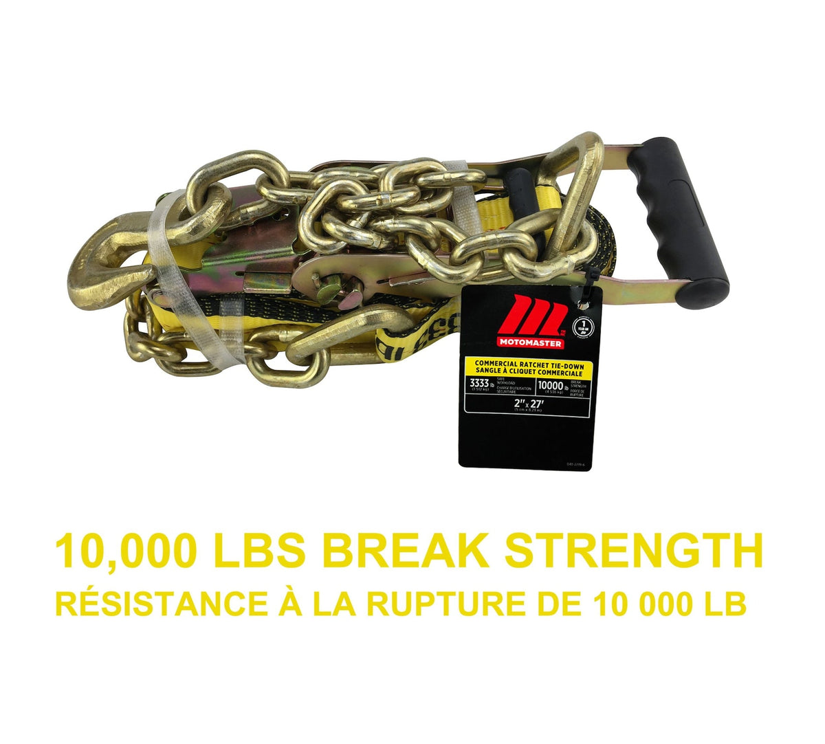 10,000-lb Commercial Ratchet Tie Down Strap, with 18-in Chain, 2-in x 27-ft