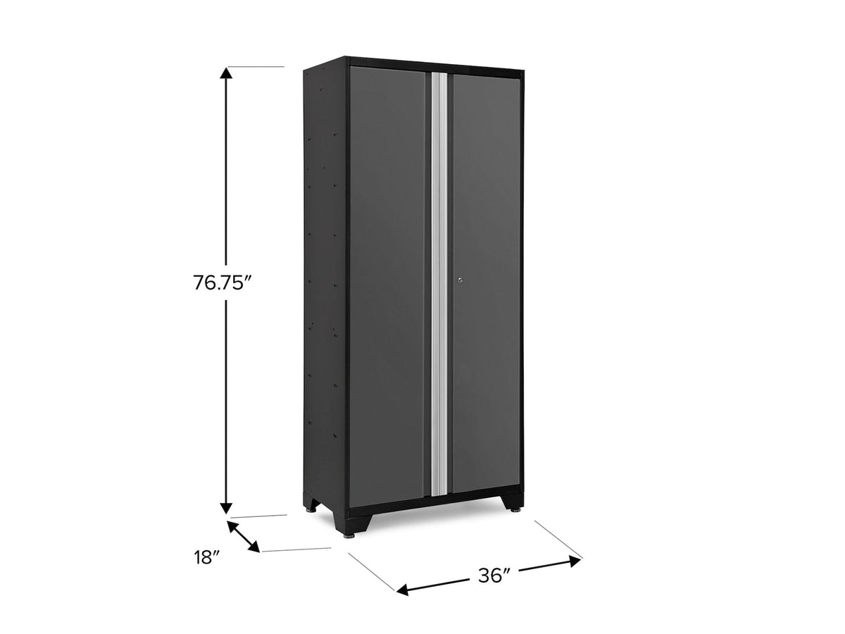 Bold Series Lockable 24-Gauge Steel RTA Storage Locker with 3 Shelves, Grey/Black, 36-in