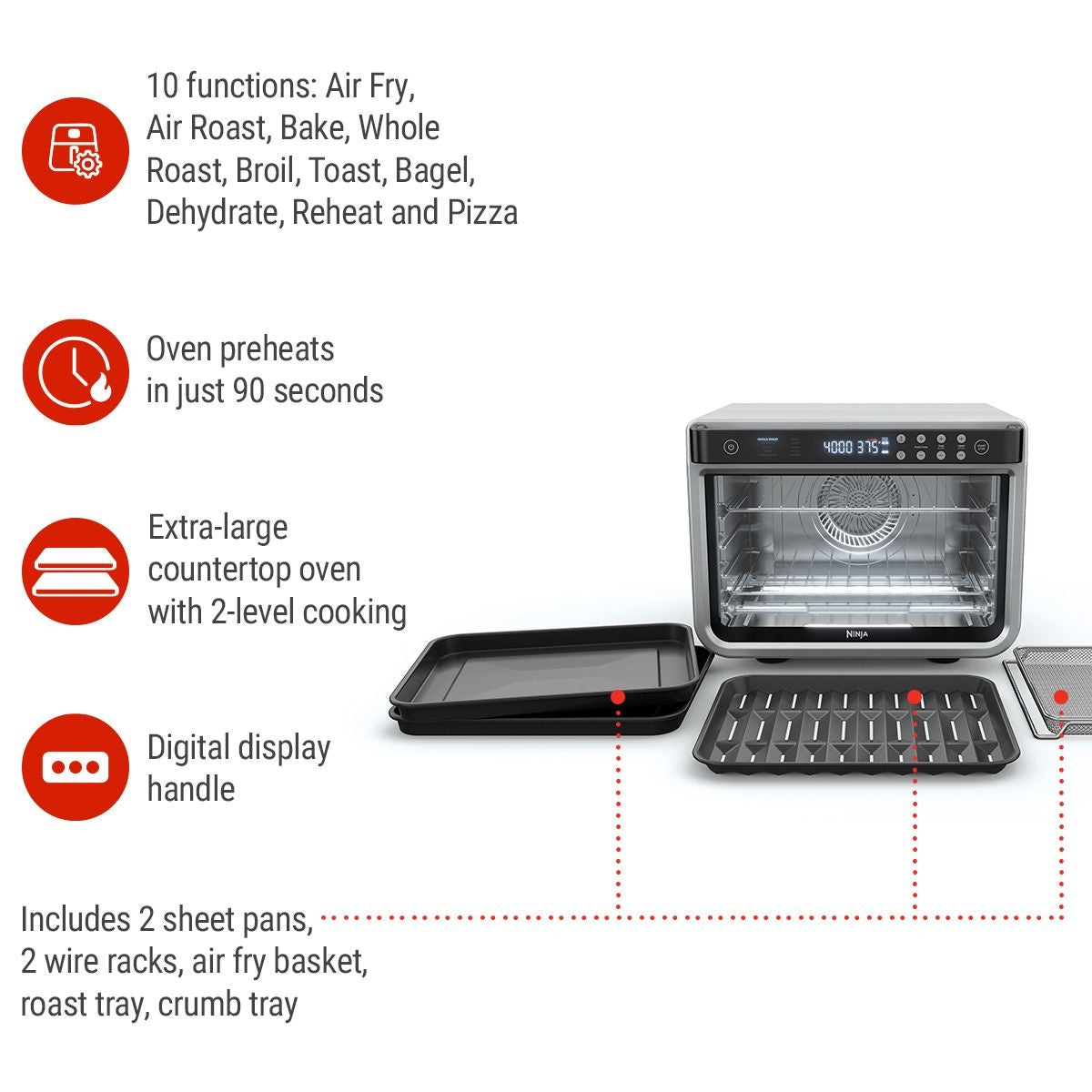 Ninja XL Pro Digital Convection Air Fryer Toaster Oven, with 10 Functions, Stainless Steel