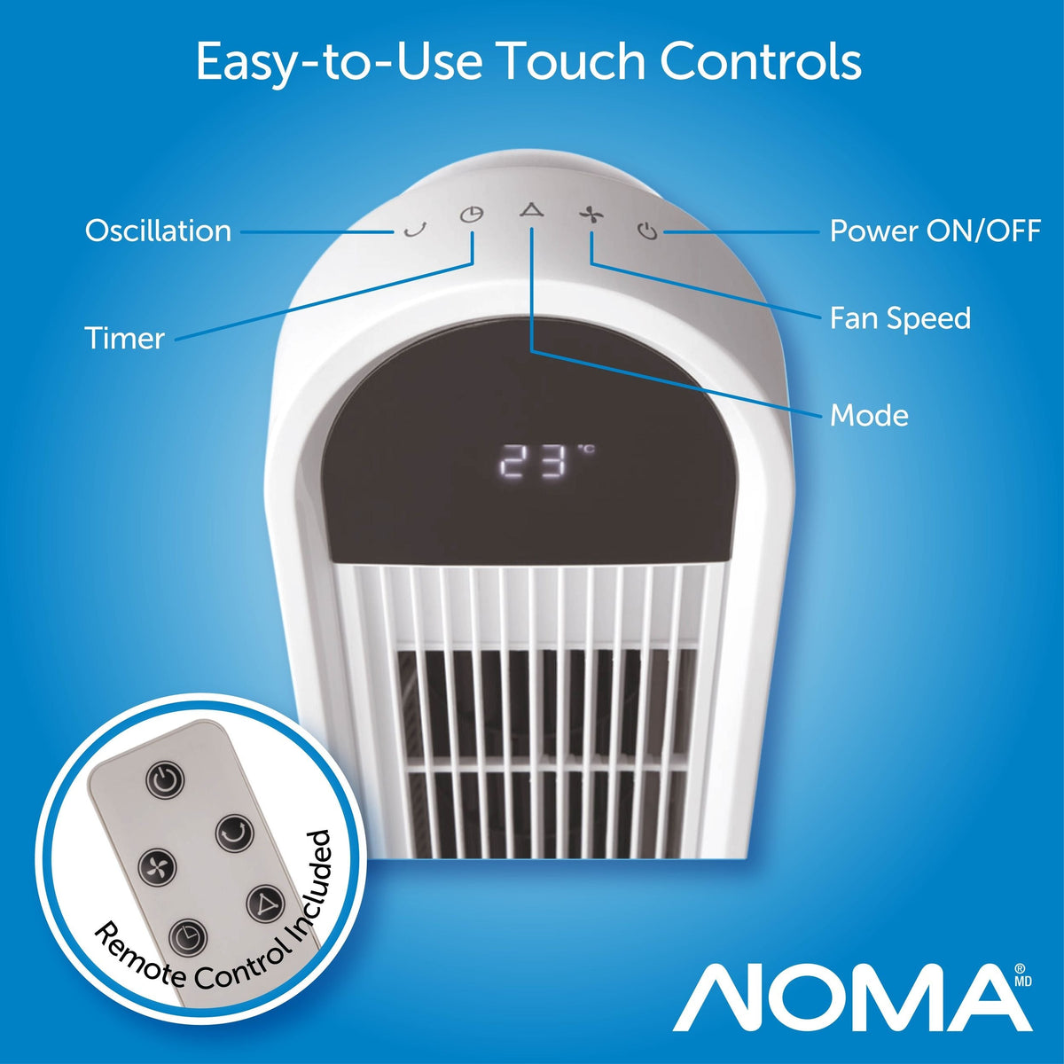 Oscillating Tower Fan, Remote Control, 3-Speed, White, 45-in